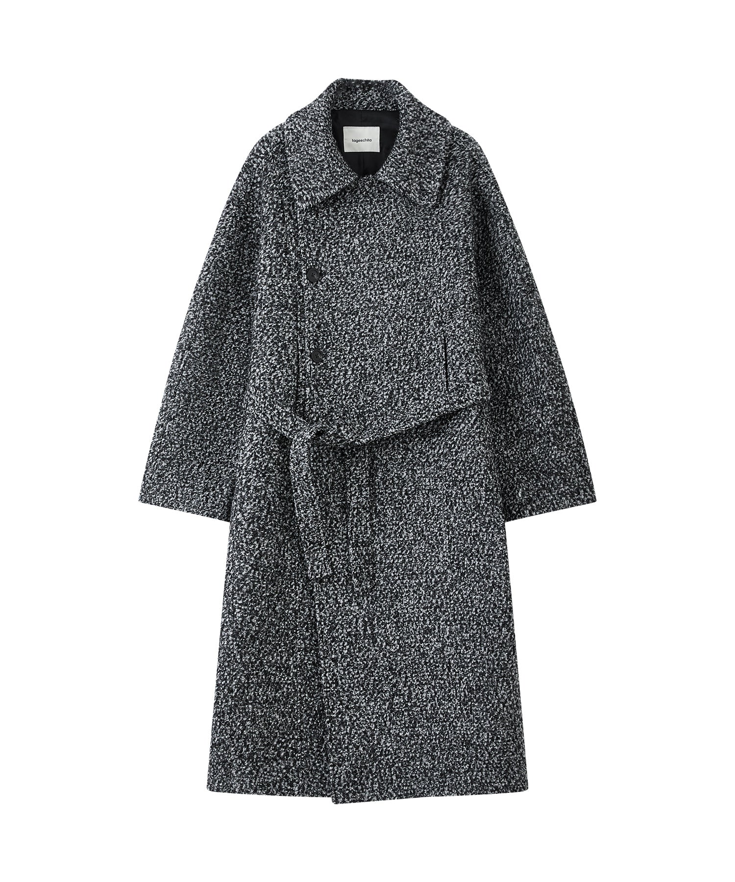 Mixed-Color Bouclé Wool Lapel Long Coat