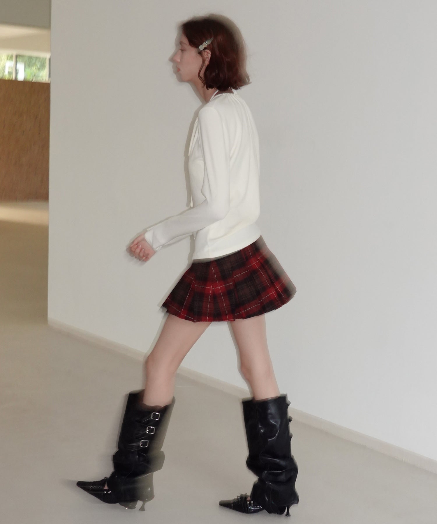 Ribbon Lace-Up Neck Ribbed Cardigan-Style Top