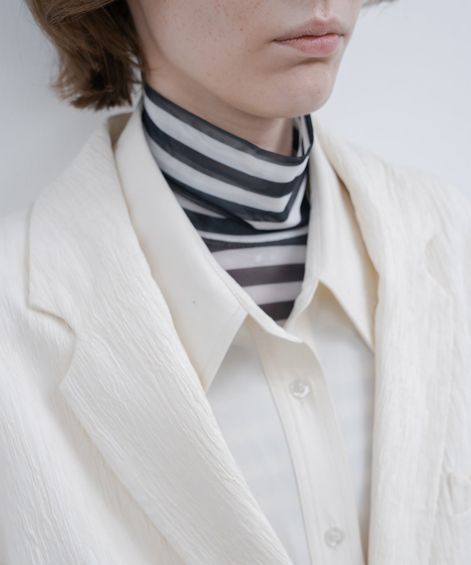 Crinkled-Texture Single-Breasted Jacket