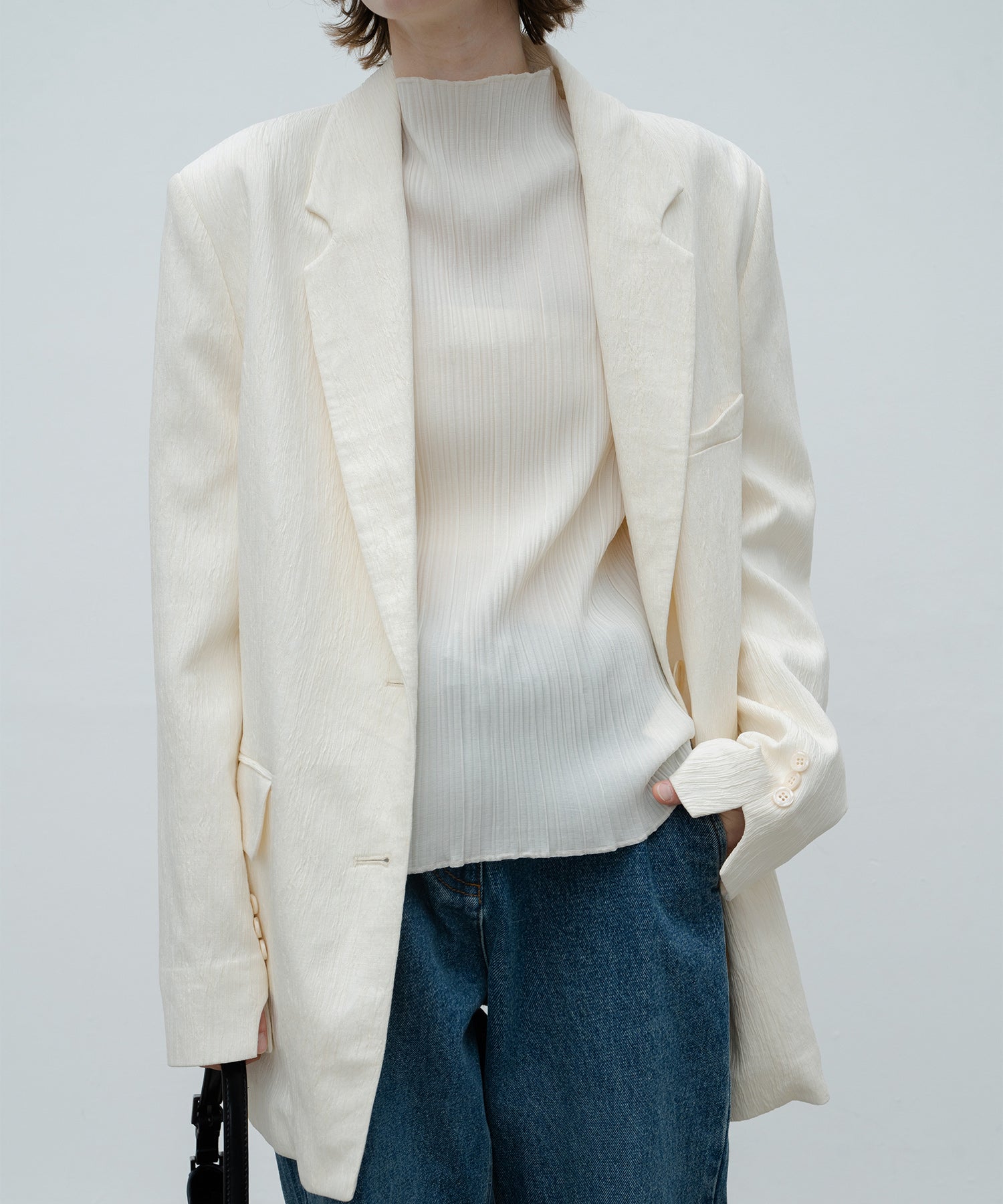 Crinkled-Texture Single-Breasted Jacket