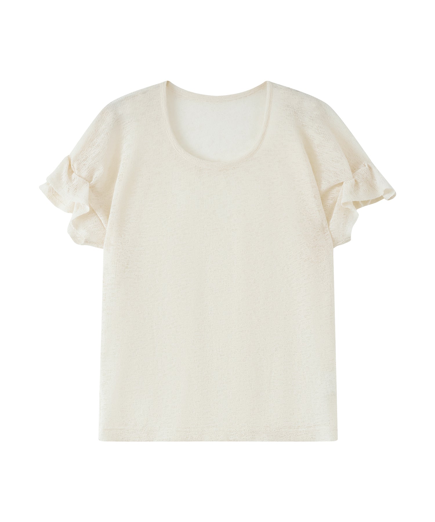 U-Neck Sheer T-Shirt with Design Cuff Detail