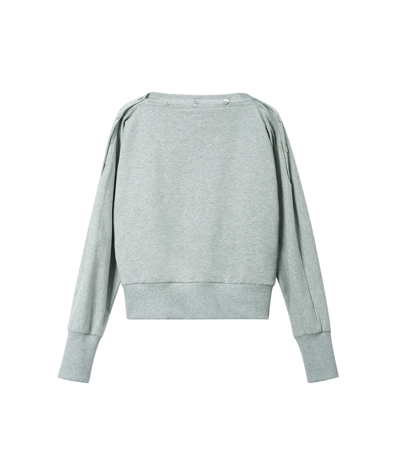 Adjustable Neck Shell Button Batwing Sleeve Lightweight Sweatshirt