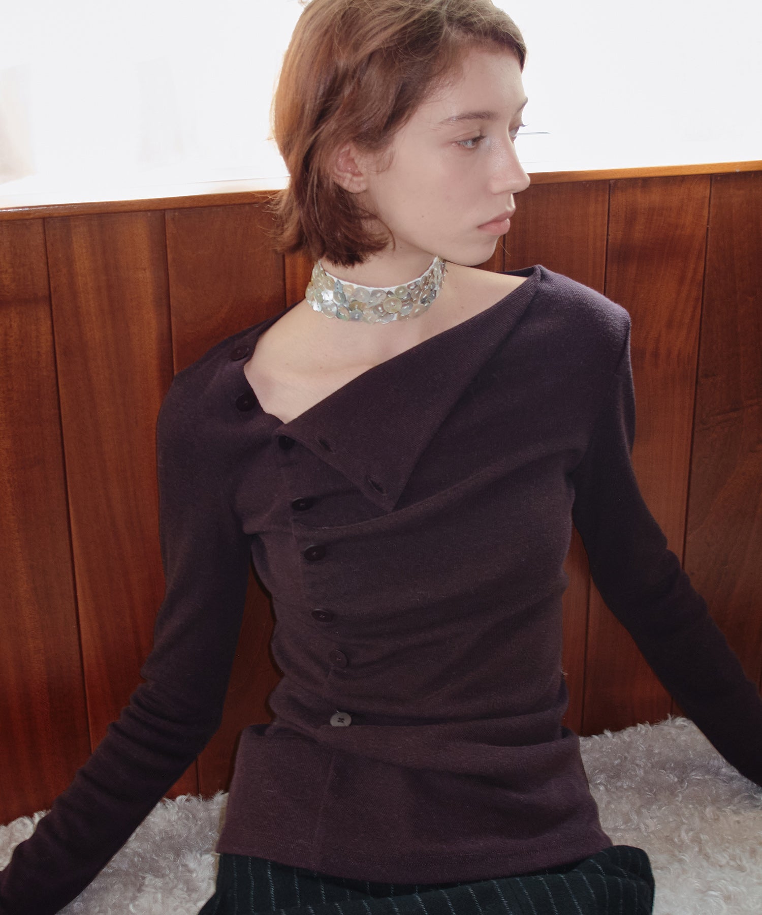 Side Button Detail Ribbed Top