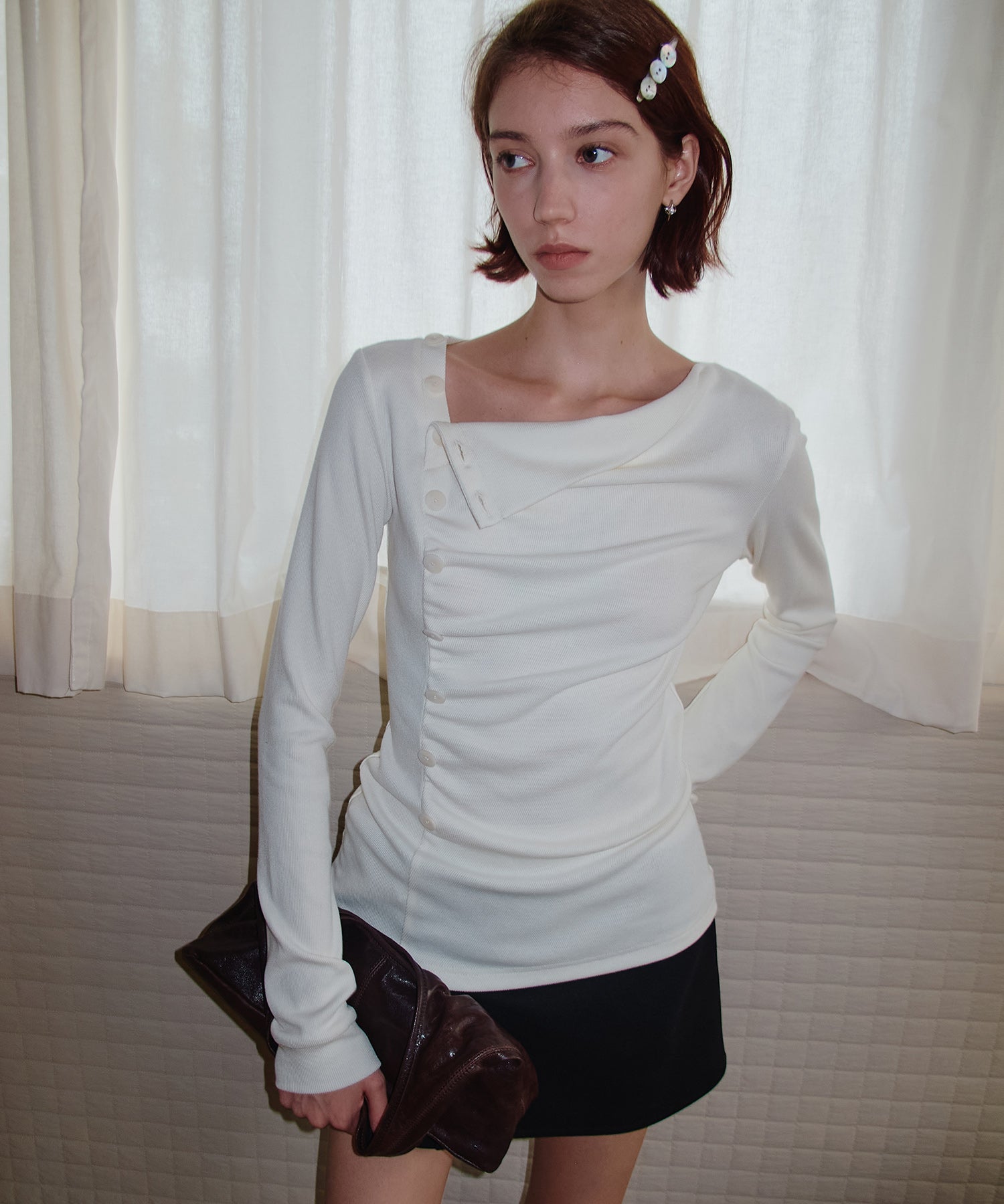 Side Button Detail Ribbed Top