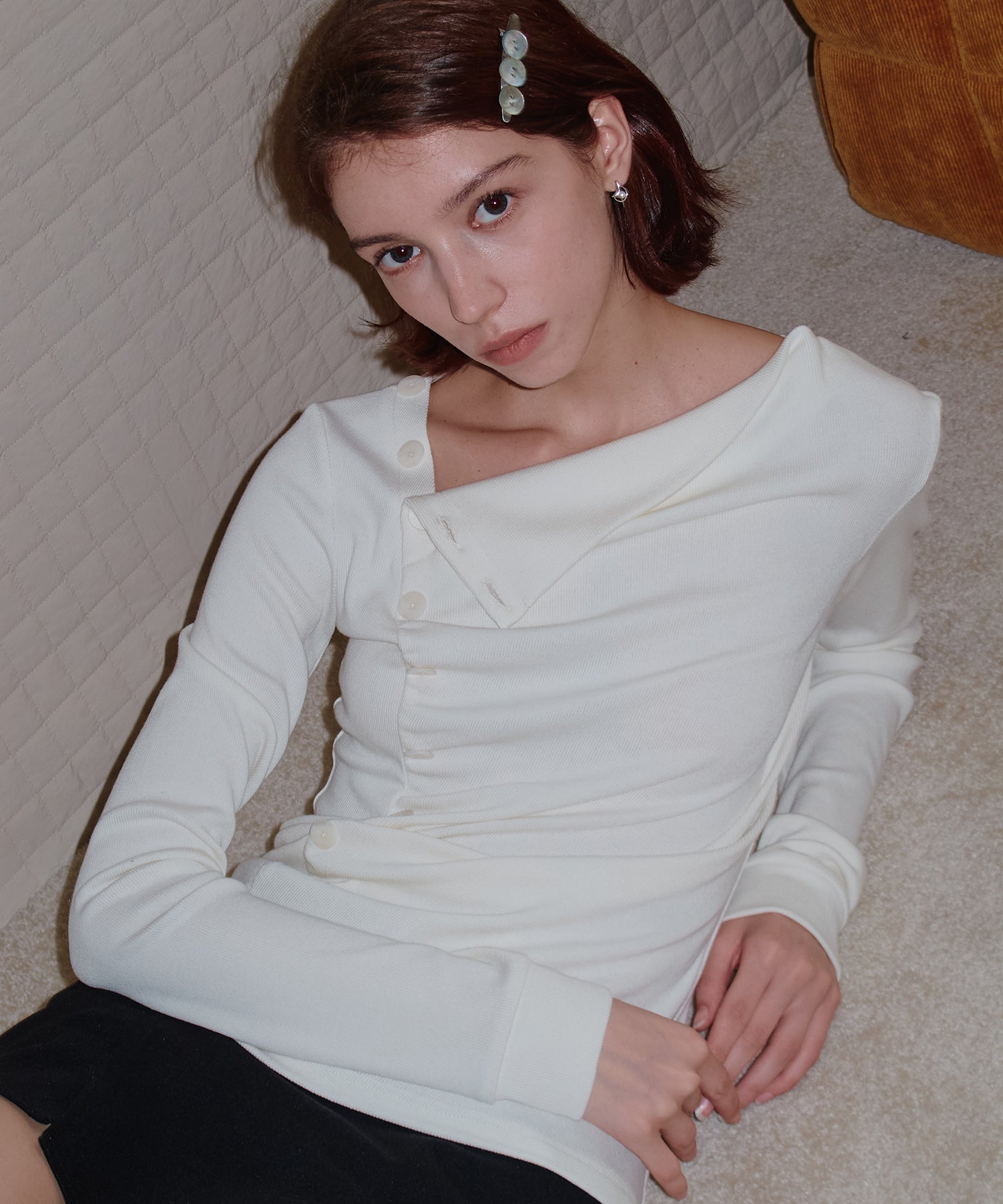 Side Button Detail Ribbed Top