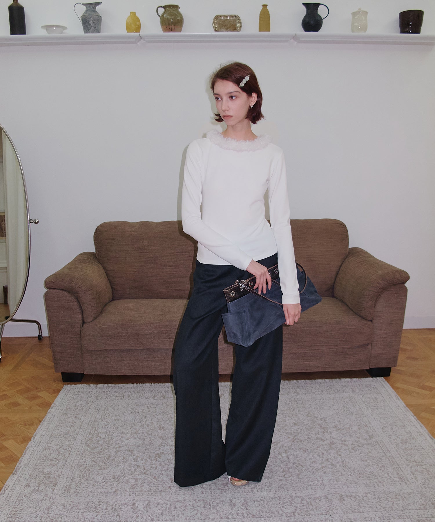 Detachable Fur Collar Stretchy Cloud-Soft Top