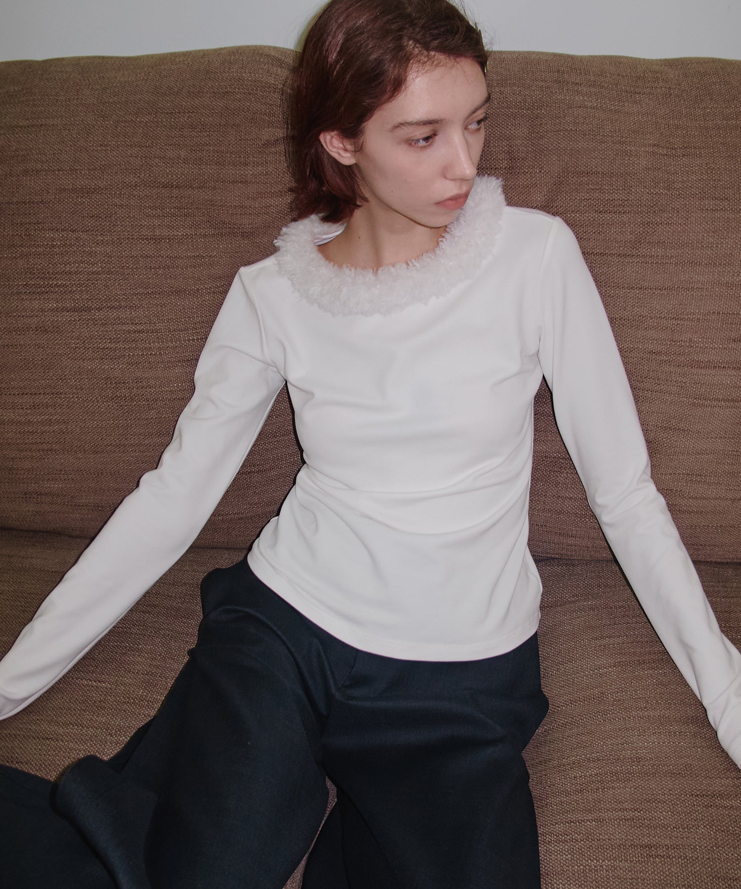 Detachable Fur Collar Stretchy Cloud-Soft Top