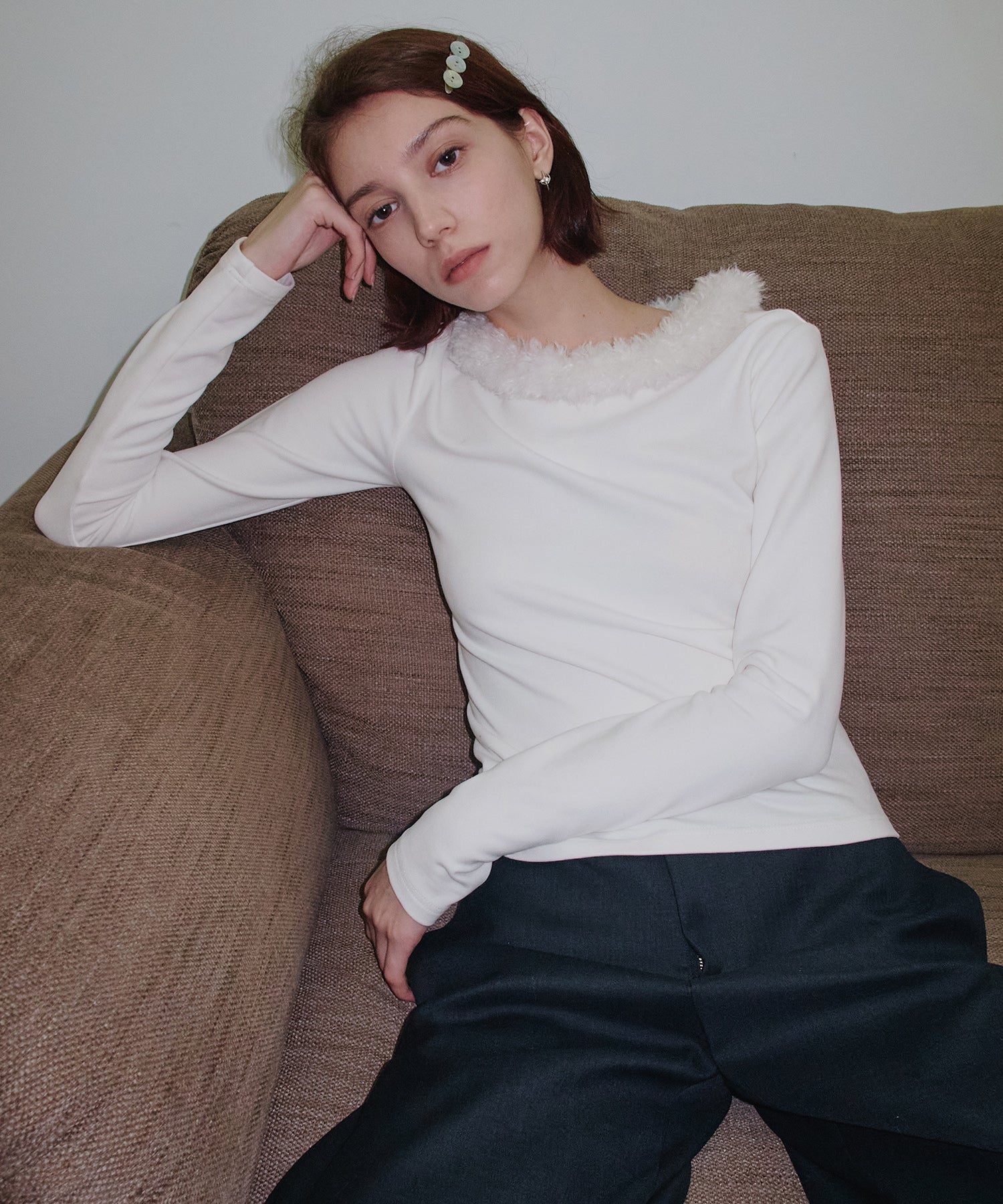 Detachable Fur Collar Stretchy Cloud-Soft Top