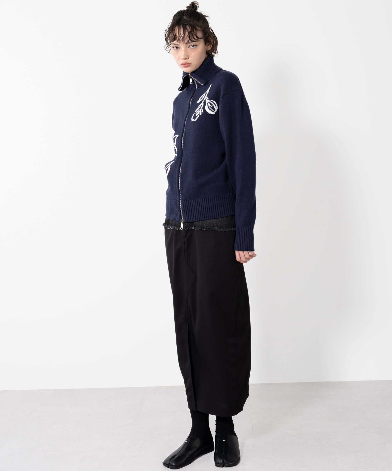 High-Neck Floral Jacquard Knit Jacket