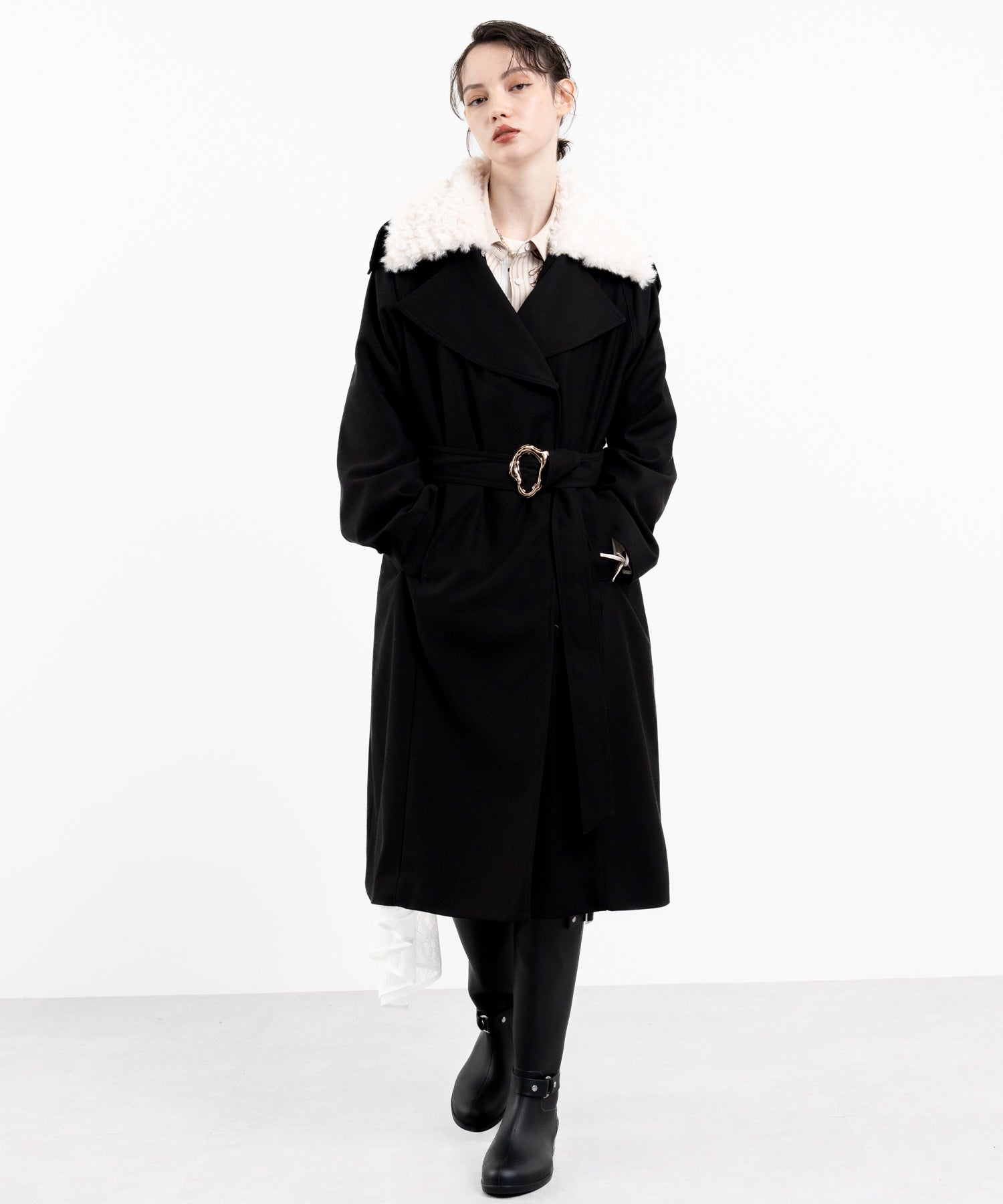Removable Inner Down Faux Fur Collar Coat