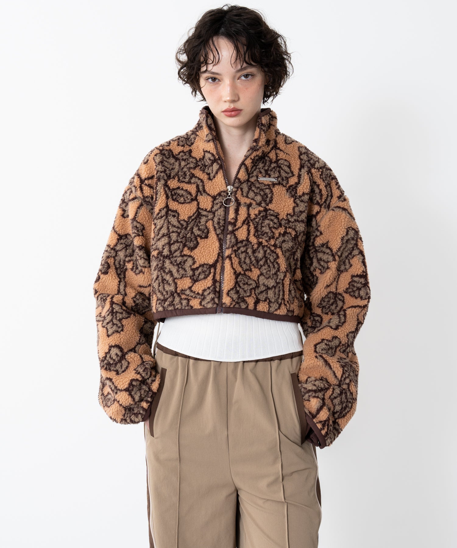 Stand-collar reversible boa jacket
