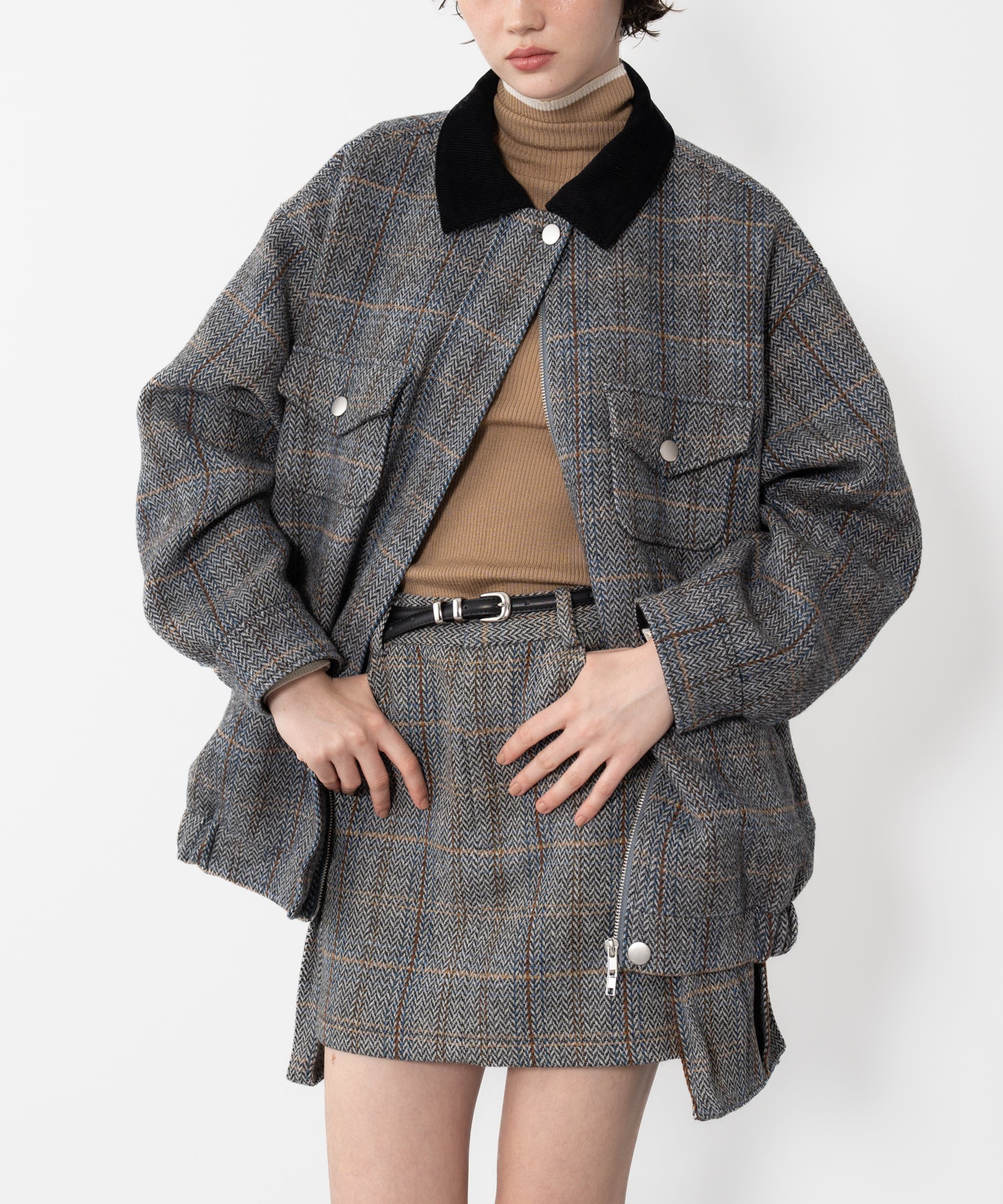 Herringbone Tweed Wool-Blend Mini Skirt