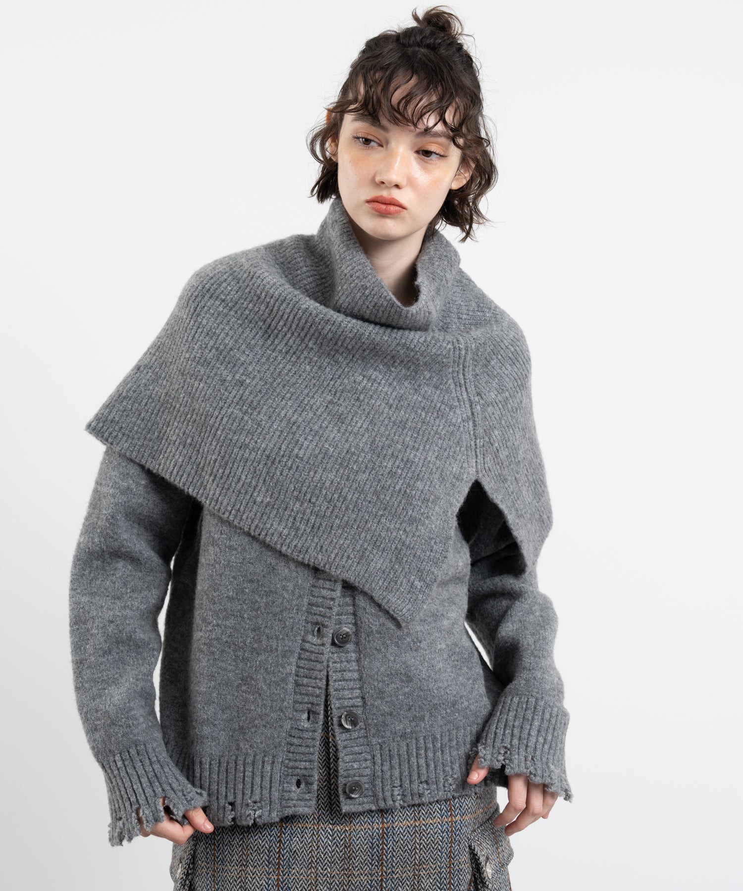 Snood Distressed Hem Cardigan