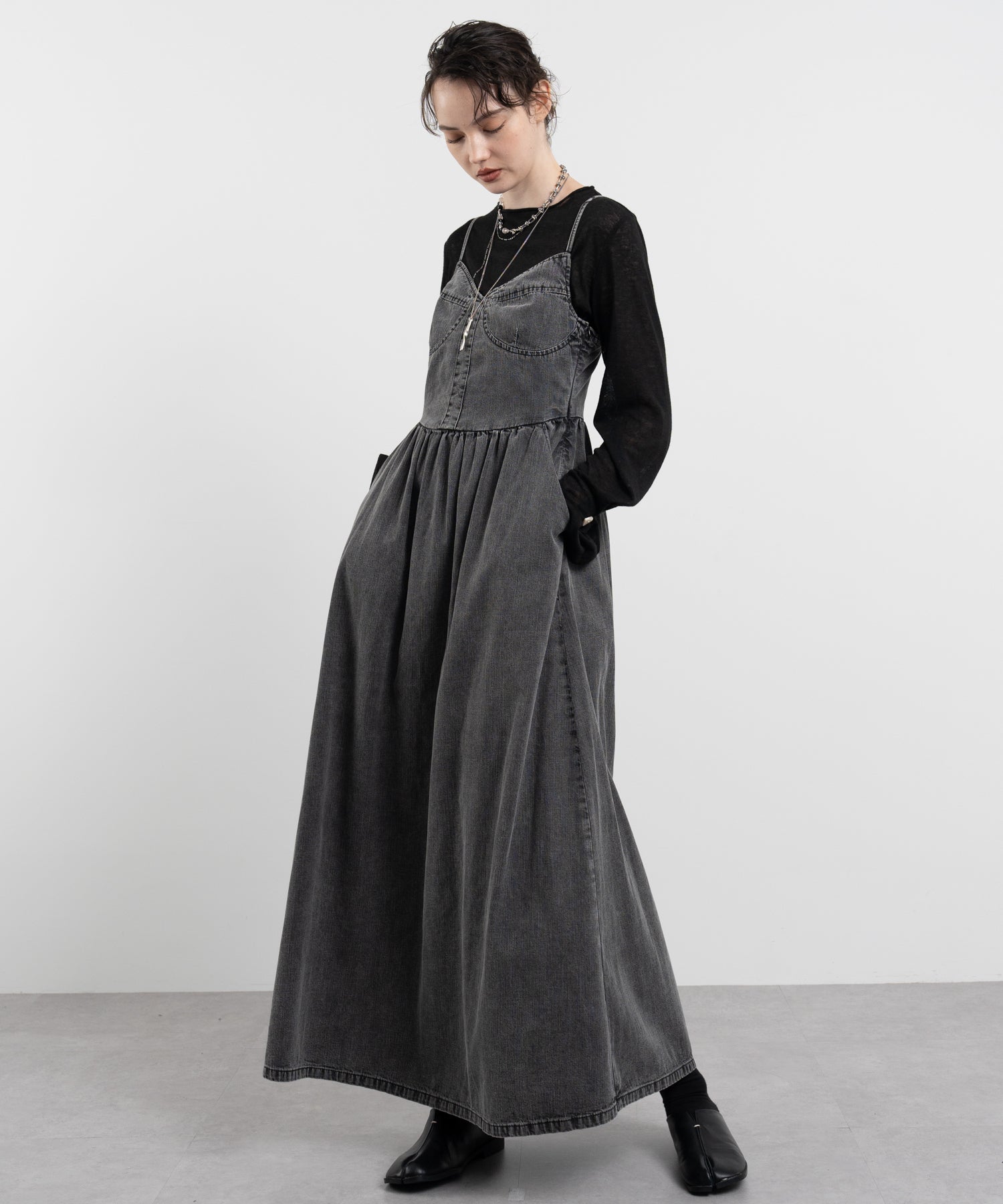 Denim Maxi-Length Cami Dress