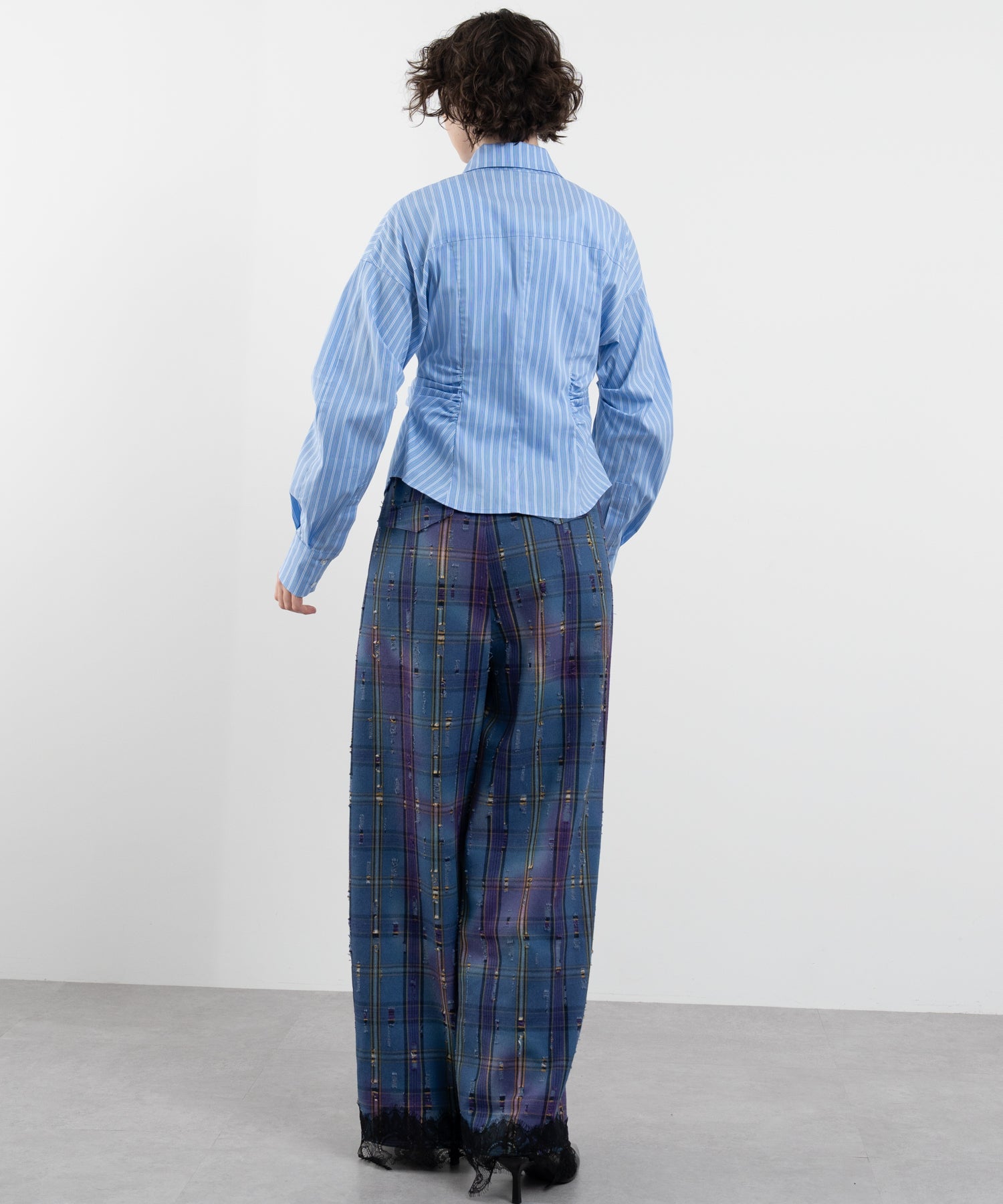Plaid Pants with Distressed Details &amp; Lace Docking