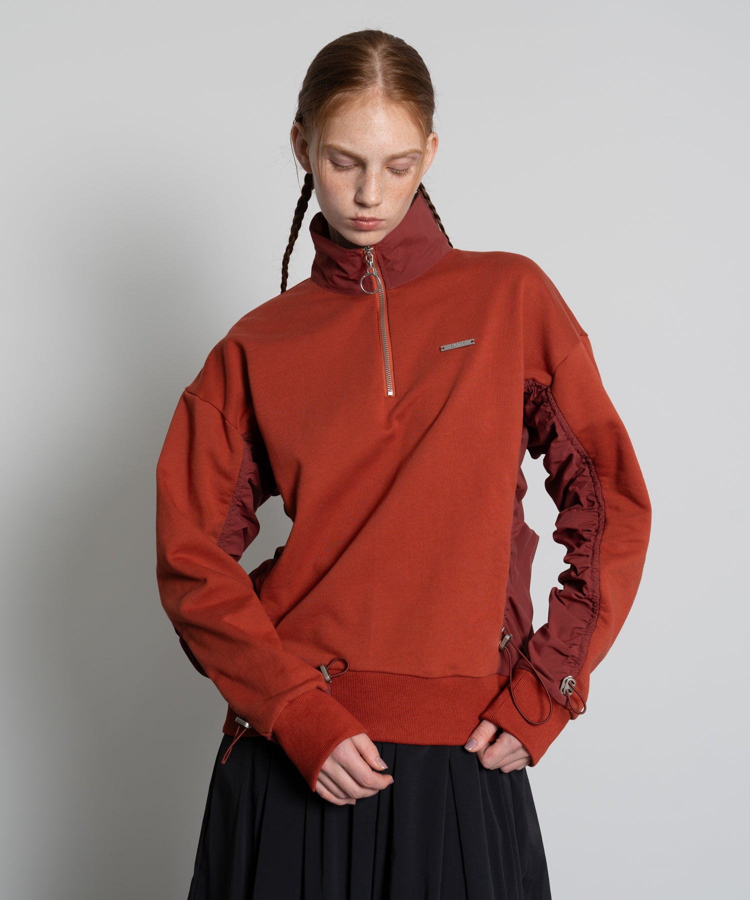 Gathered Sleeve Half-Zip Pullover