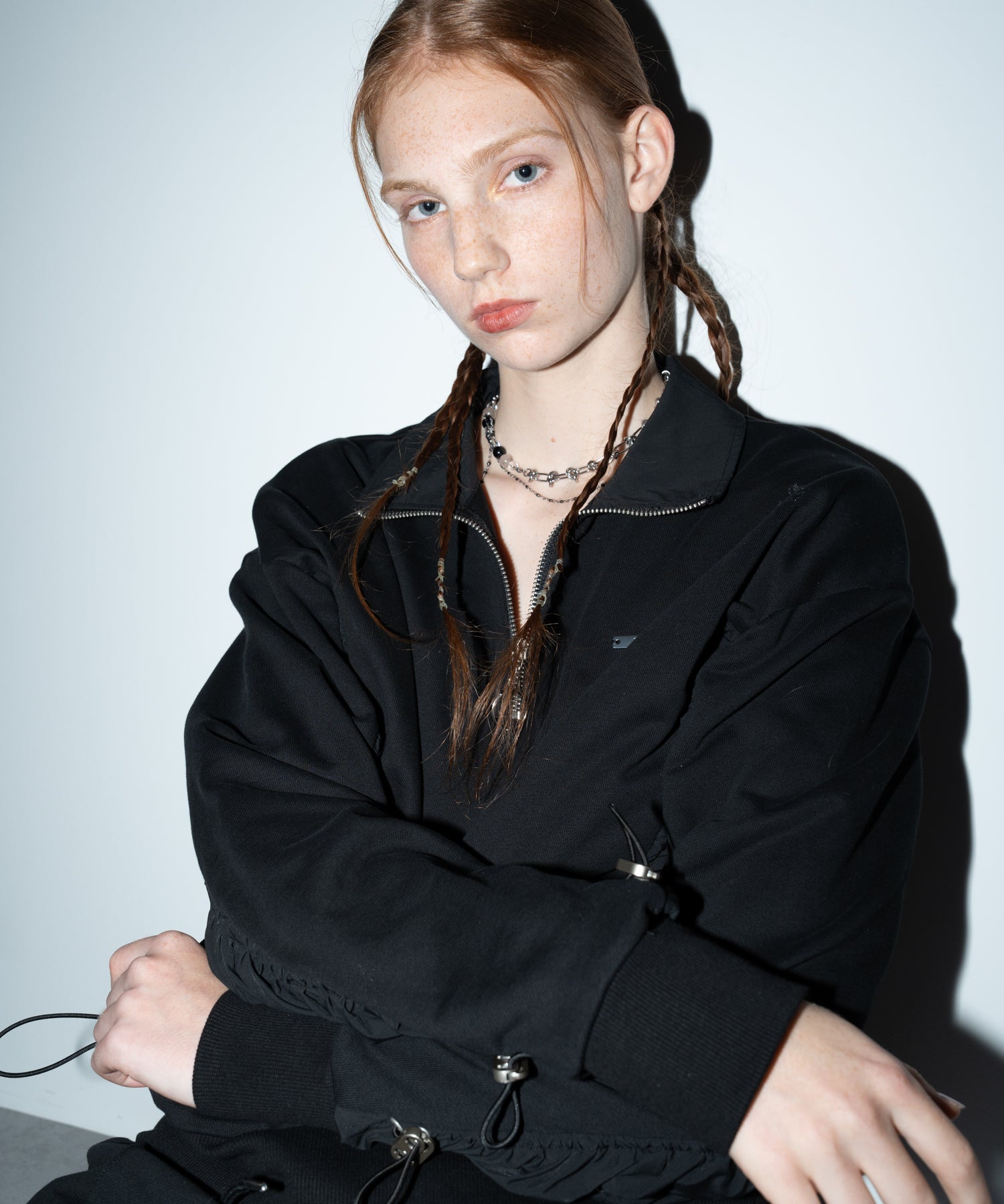 Gathered Sleeve Half-Zip Pullover