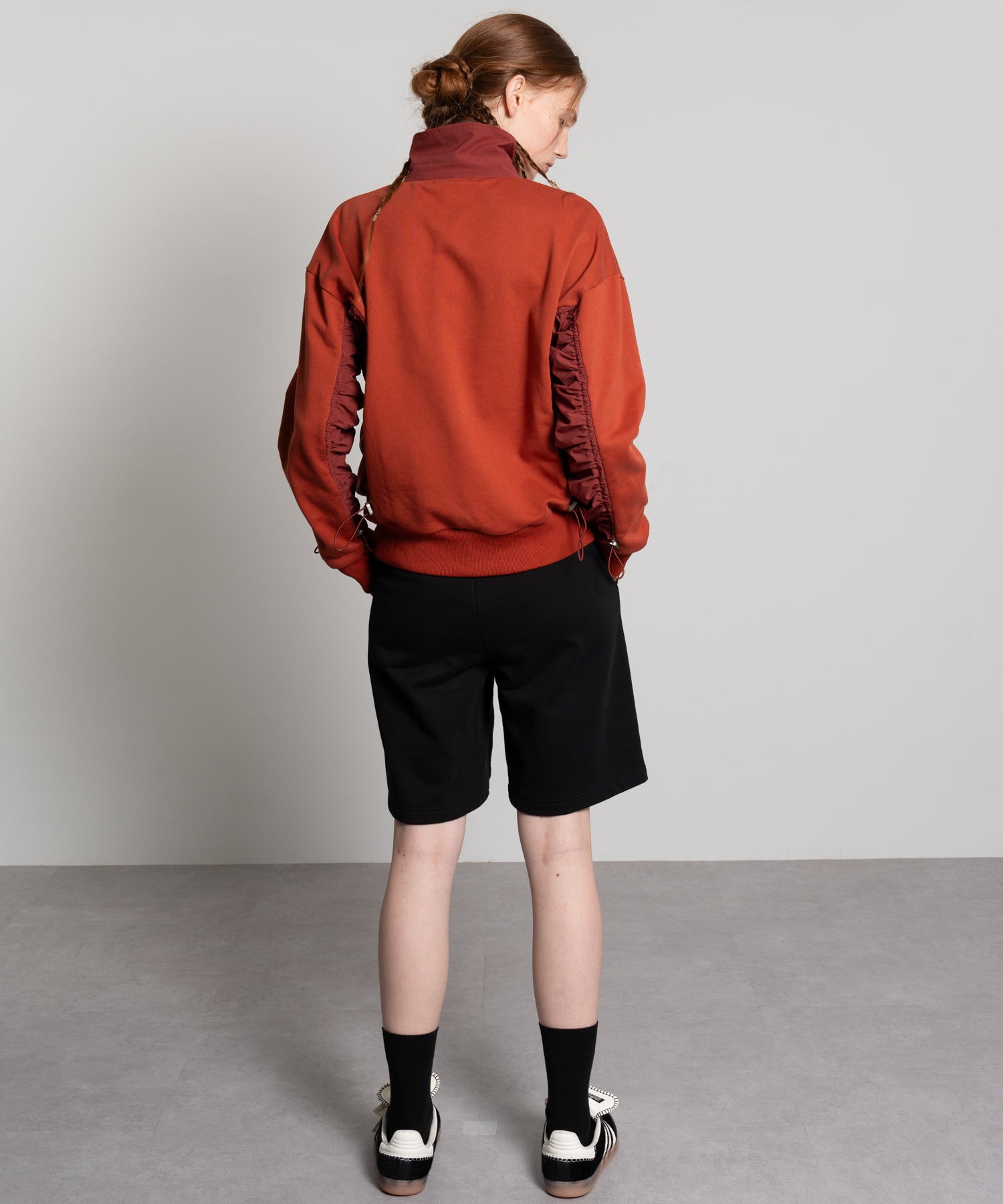 Gathered Sleeve Half-Zip Pullover