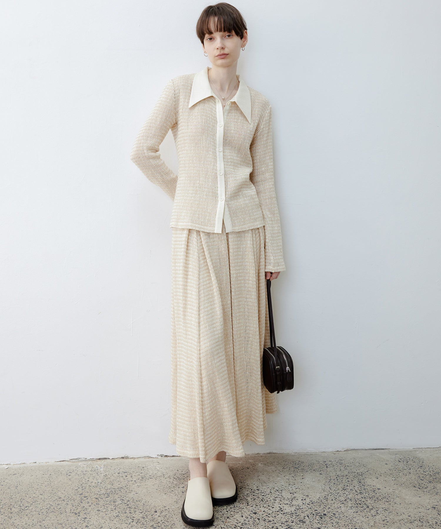 Fuzzy Texture & Sheer Pattern Shirt with Contrast Pointed Collar