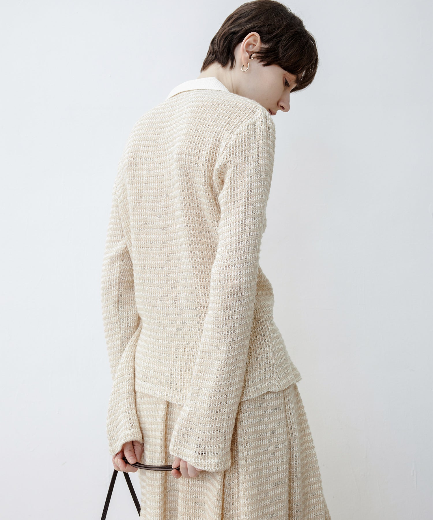 Fuzzy Texture & Sheer Pattern Shirt with Contrast Pointed Collar