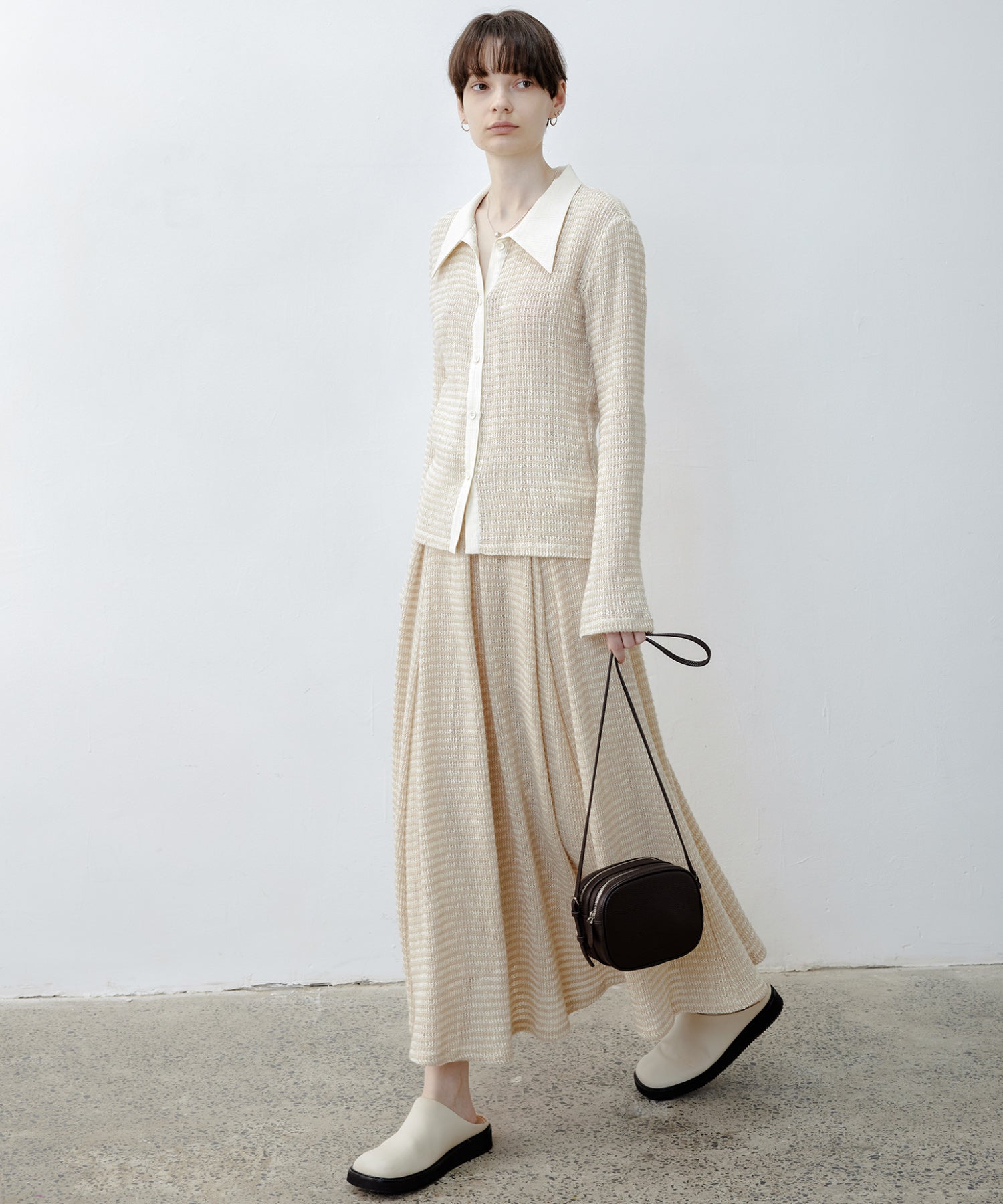 Fuzzy Texture & Sheer Pattern Shirt with Contrast Pointed Collar