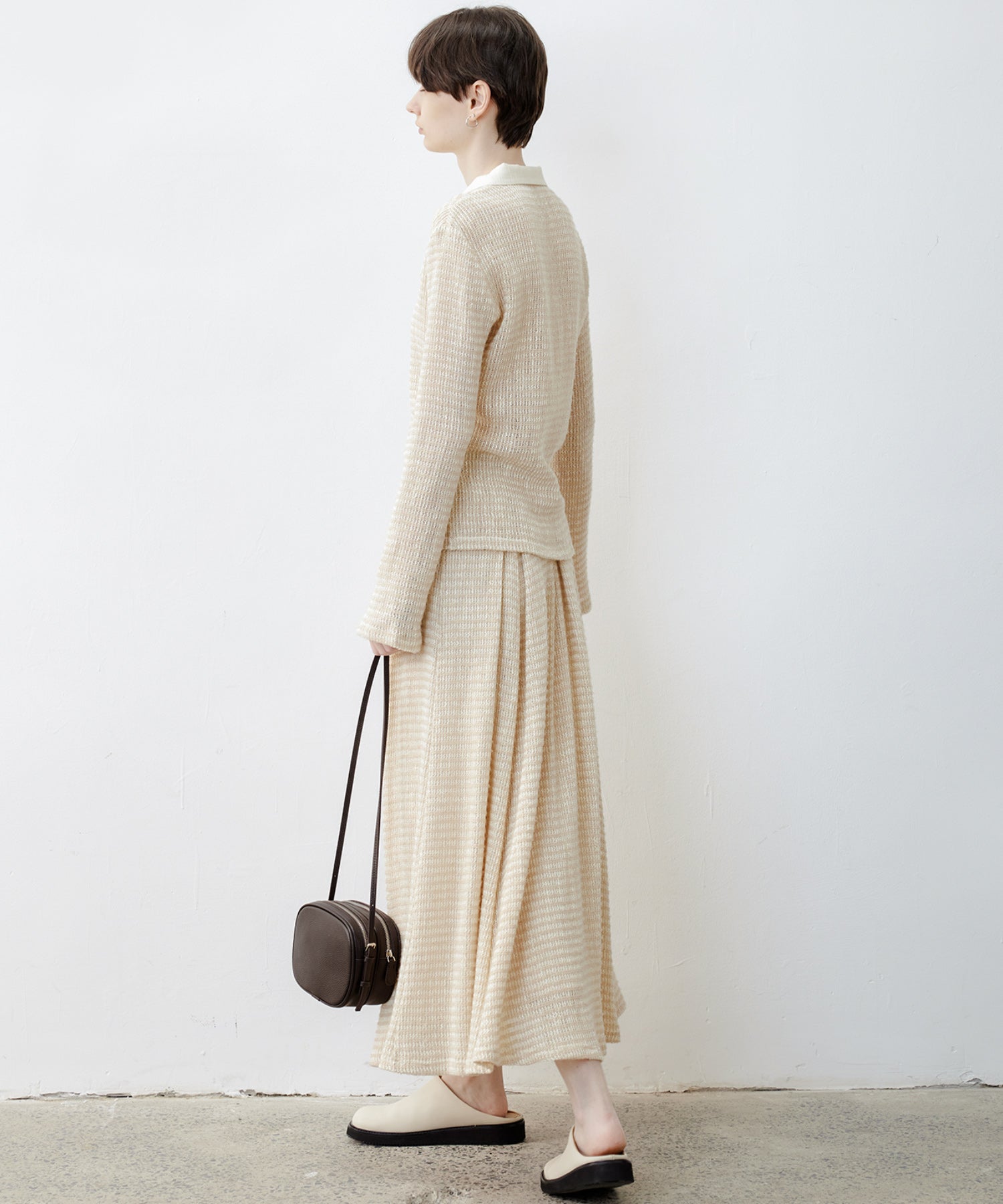 Fuzzy Texture & Sheer Pattern Shirt with Contrast Pointed Collar