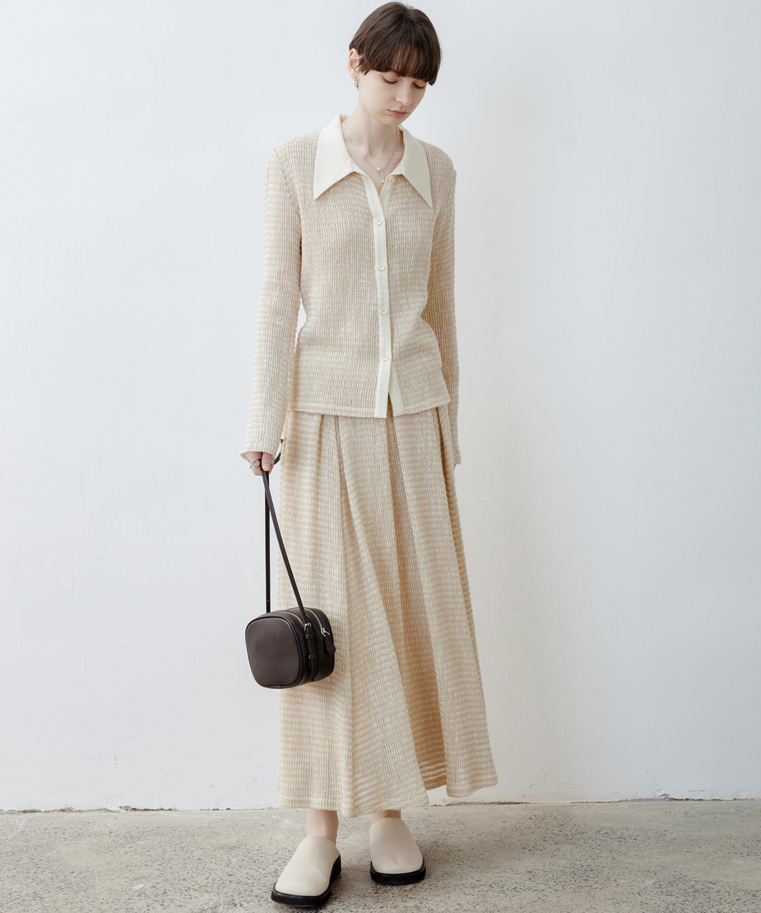 Fuzzy Texture & Sheer Pattern Shirt with Contrast Pointed Collar