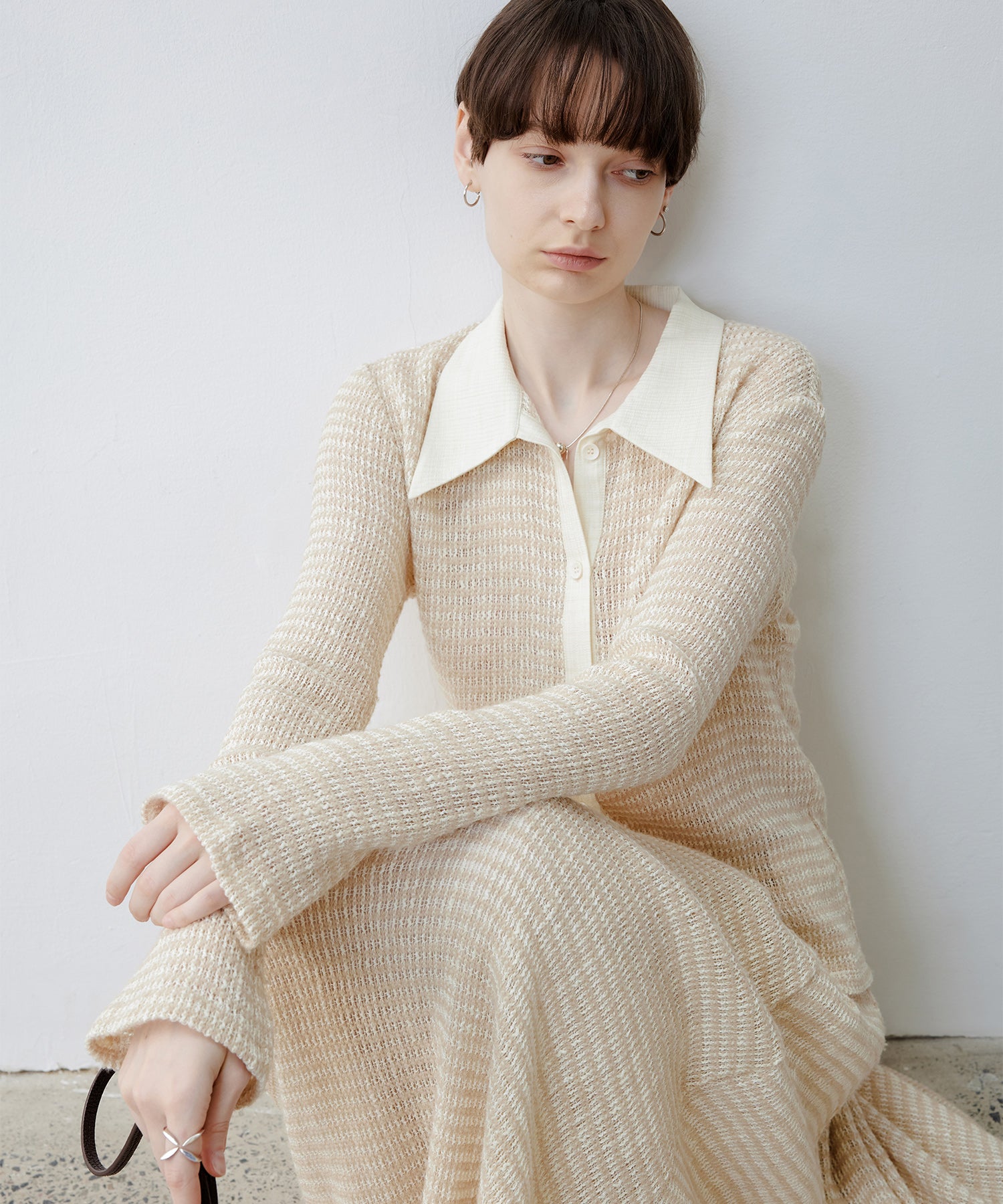 Fuzzy Texture & Sheer Pattern Shirt with Contrast Pointed Collar