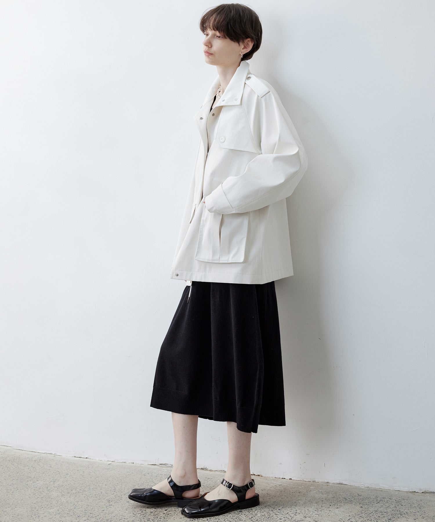 Minimalist White Stand Collar Military Jacket