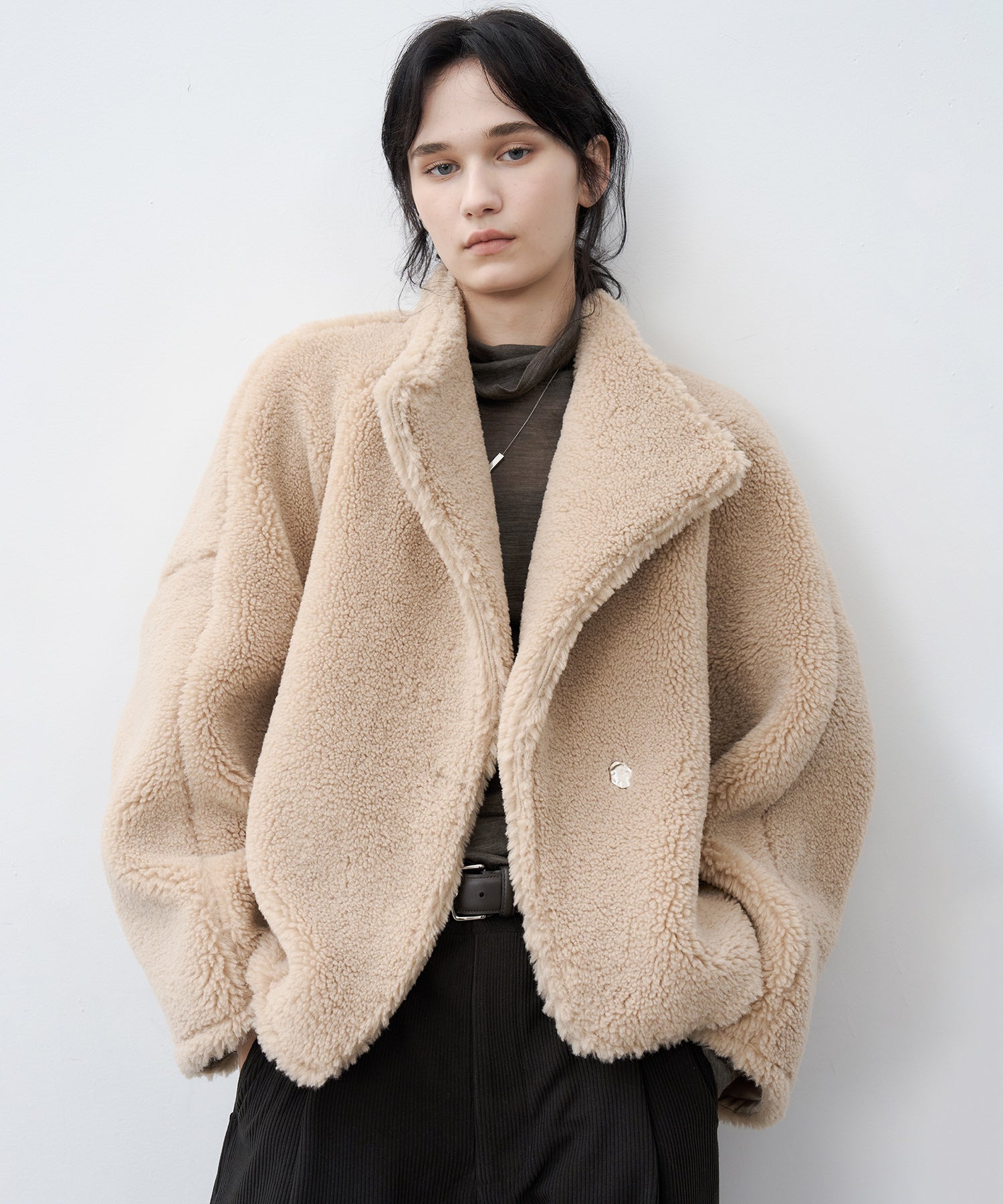 Asymmetric Collar Faux Shearling Short Jacket