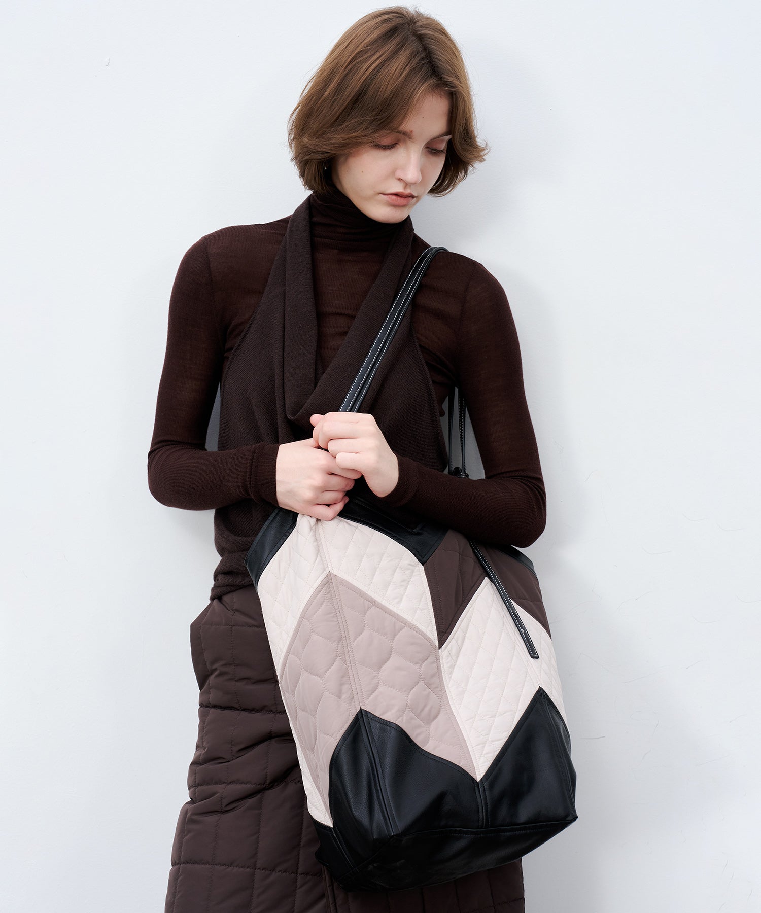 Geometric Colorblock Quilted Tote Bag