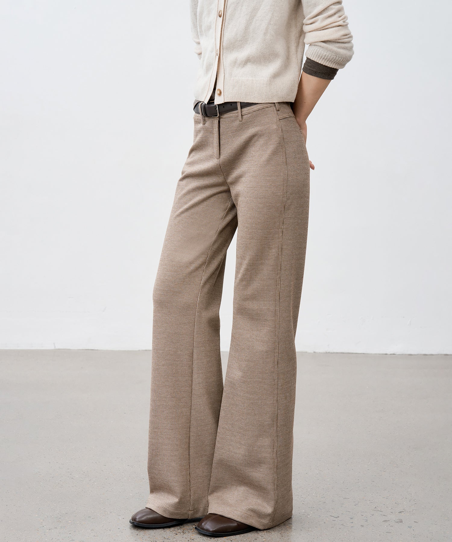 Wool Blend Check Flared Pants