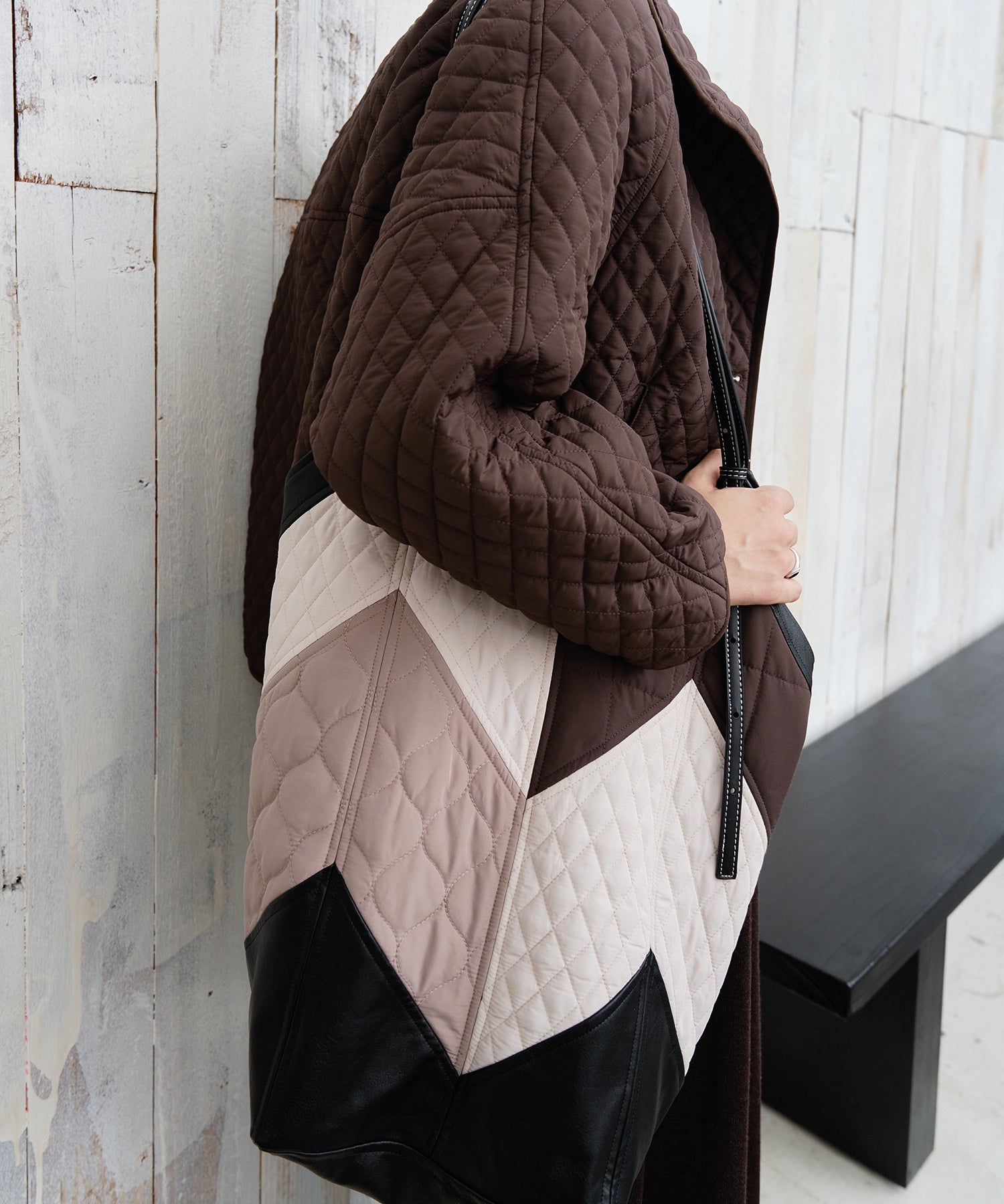 Geometric Colorblock Quilted Tote Bag