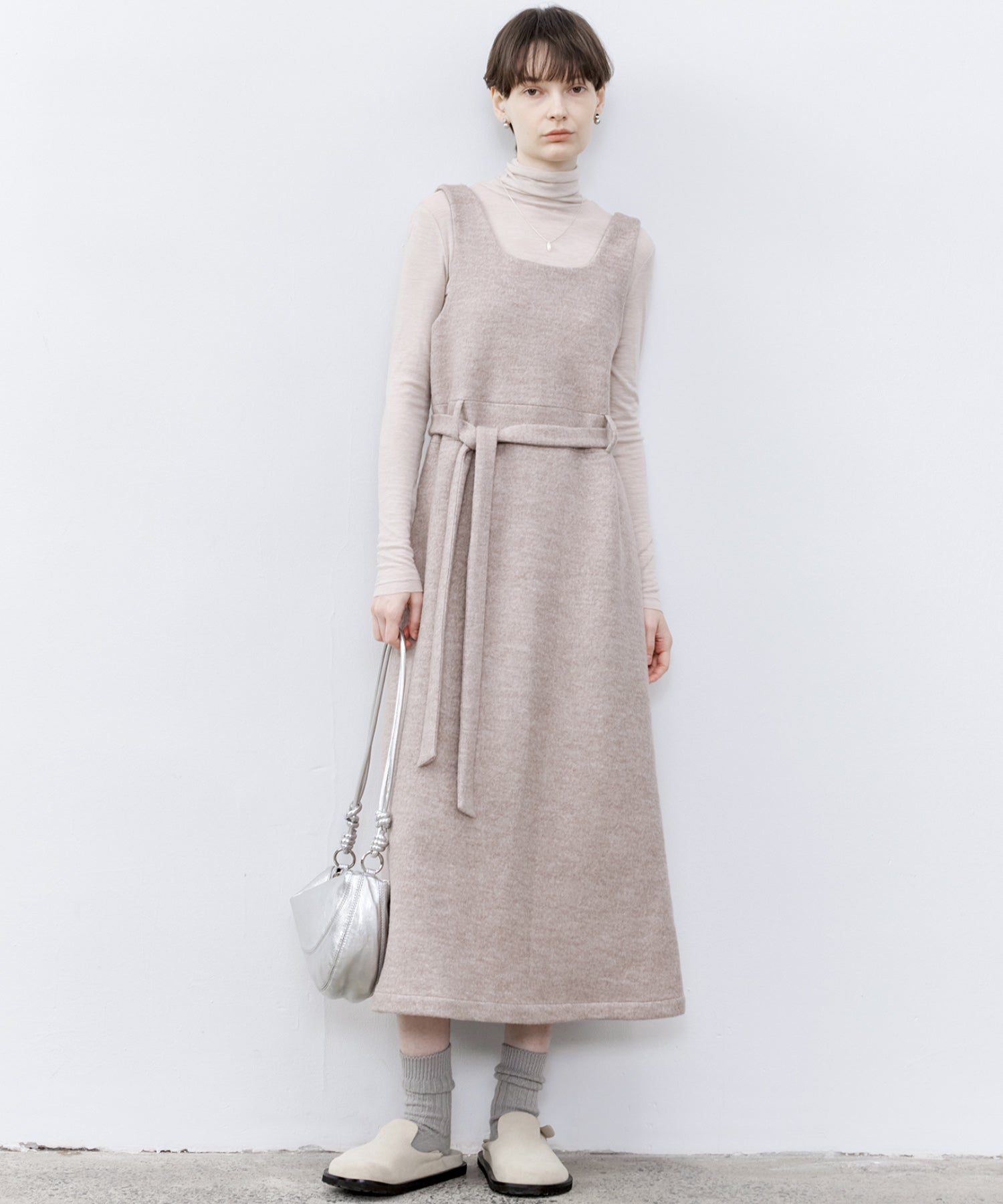 Wool-Blend Belted Jumper Dress