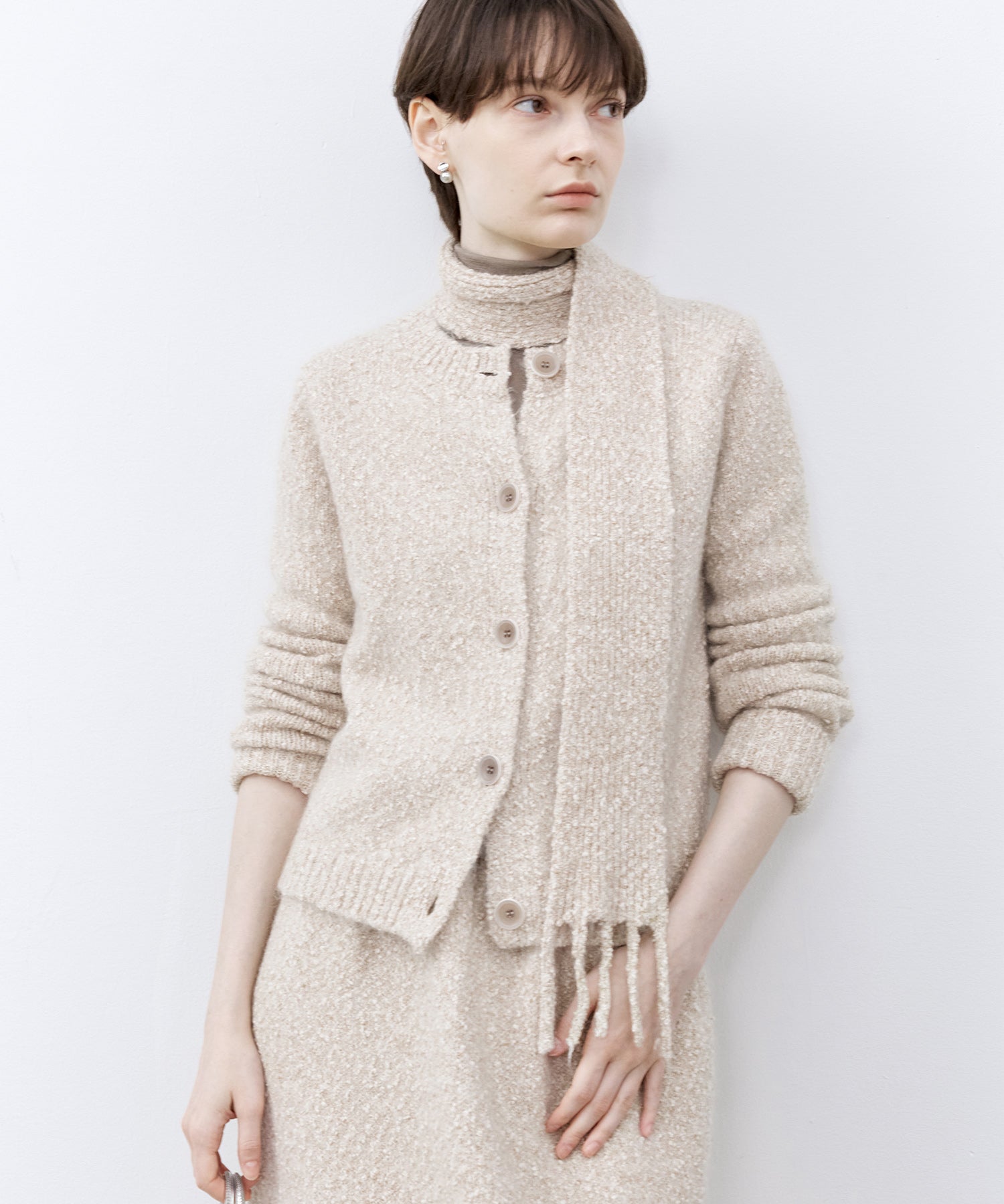 Nepped Knit Cardigan with Tweed Texture