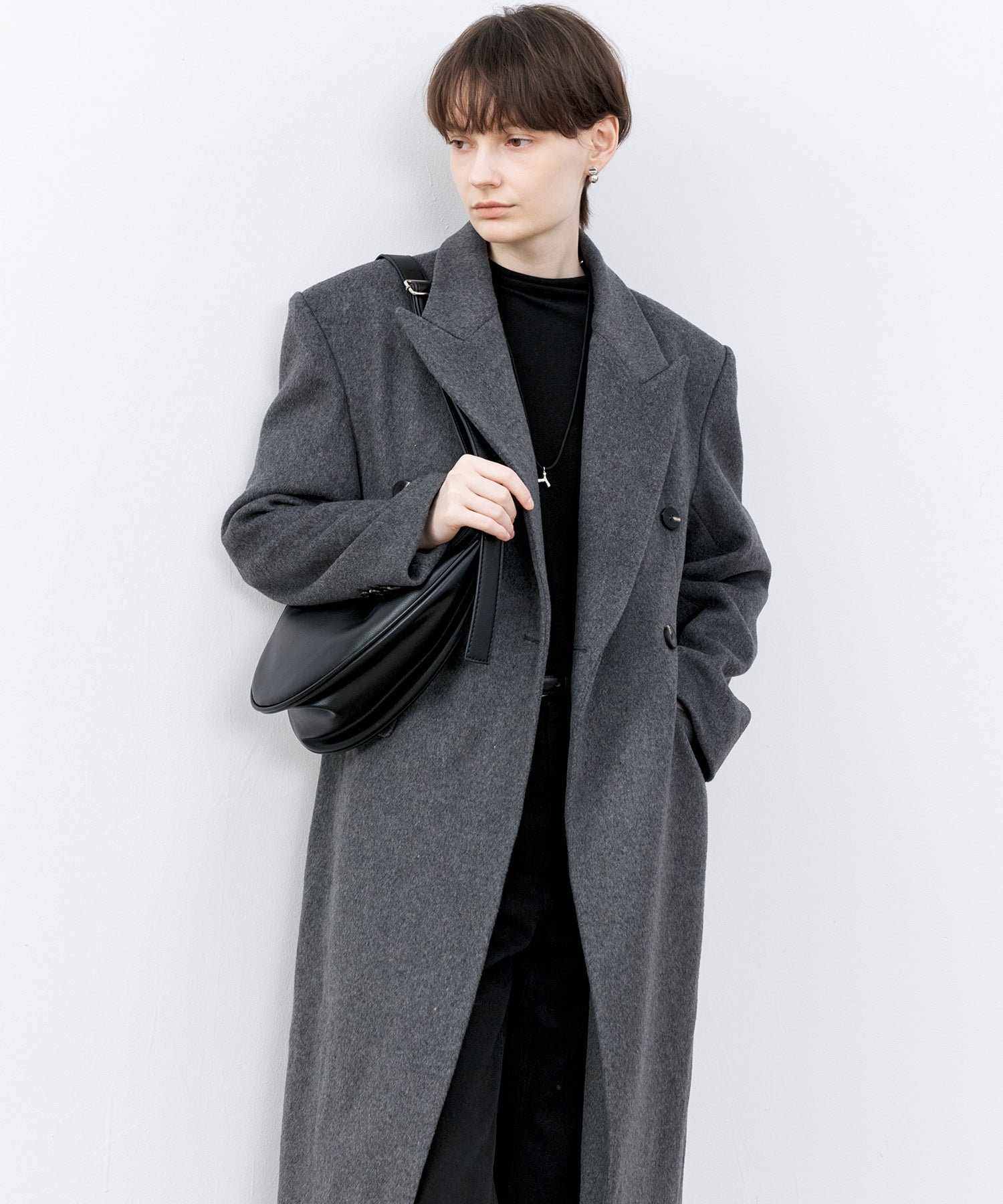 Structured Wool Long Coat with Padded Shoulders