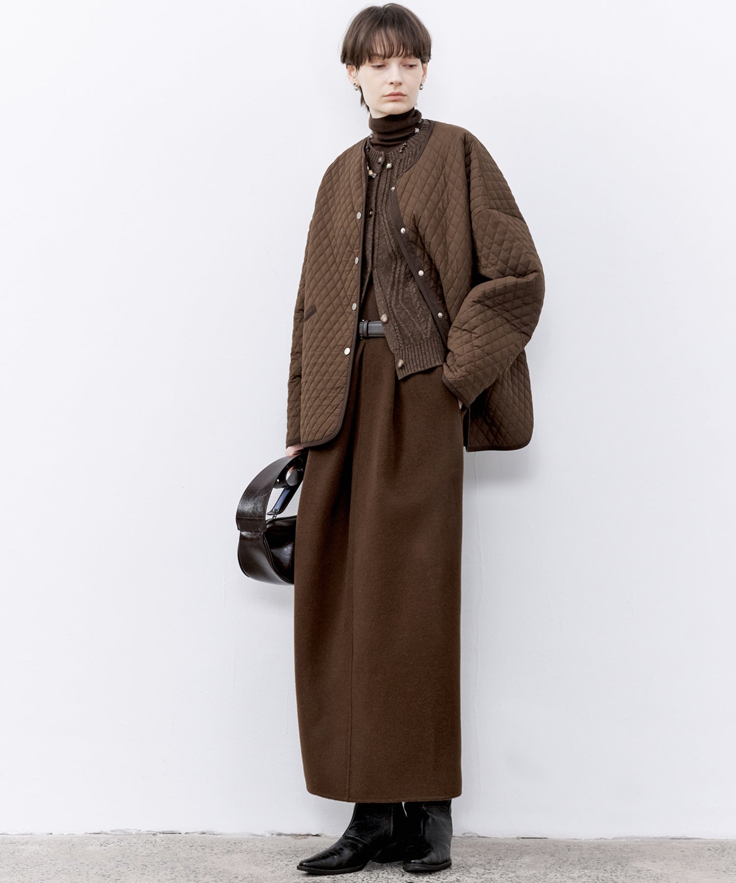 Diamond Quilted Round Neck Padded Jacket