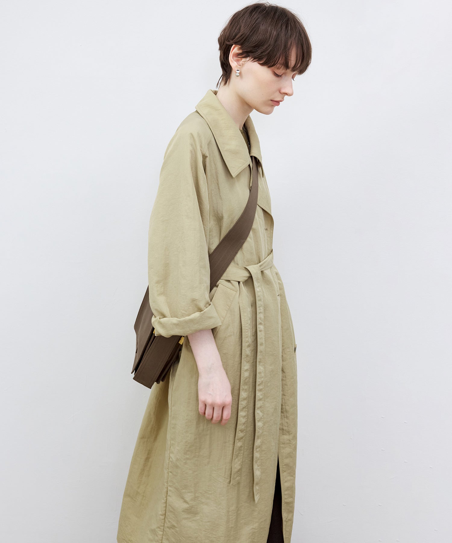 Lightweight Crinkled Fabric Longline Coat with Detachable Belt