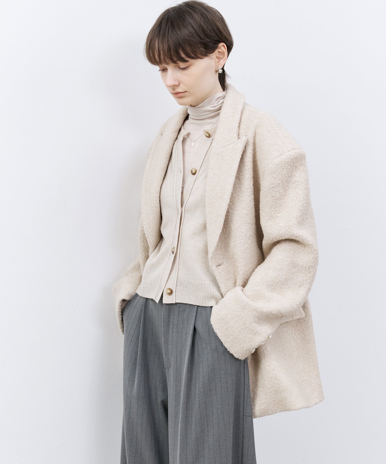 Wool-Blend Oversized Tailored Jacket with Shoulder Pads