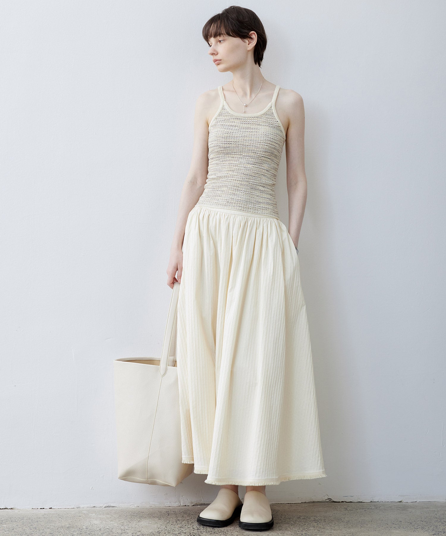 キャミソール 「tageechita」ミックスカラー テクスチャーニットキャミソール Mixed Color Textured Knit Camisole