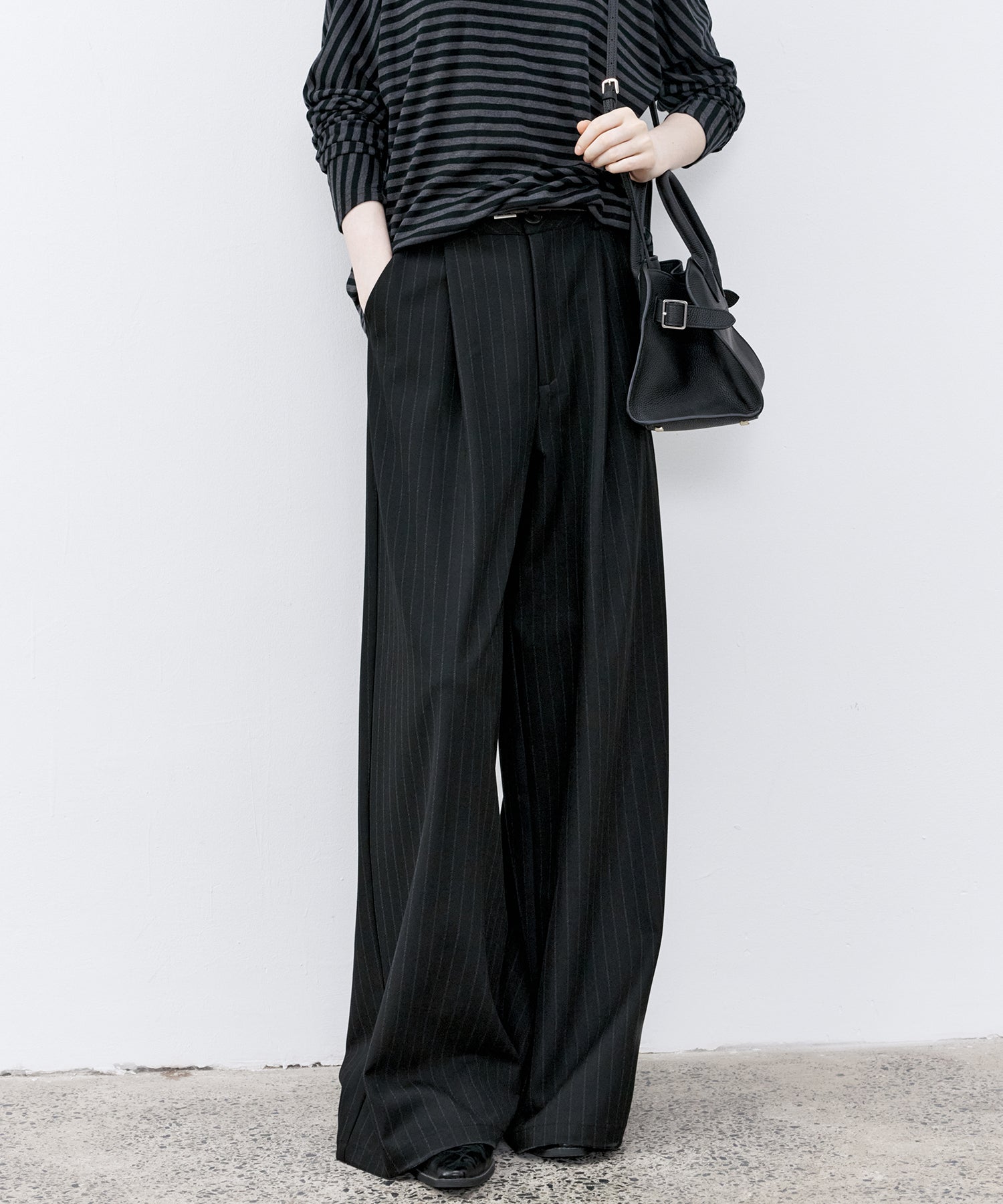 High-Waisted Striped Wide Slacks