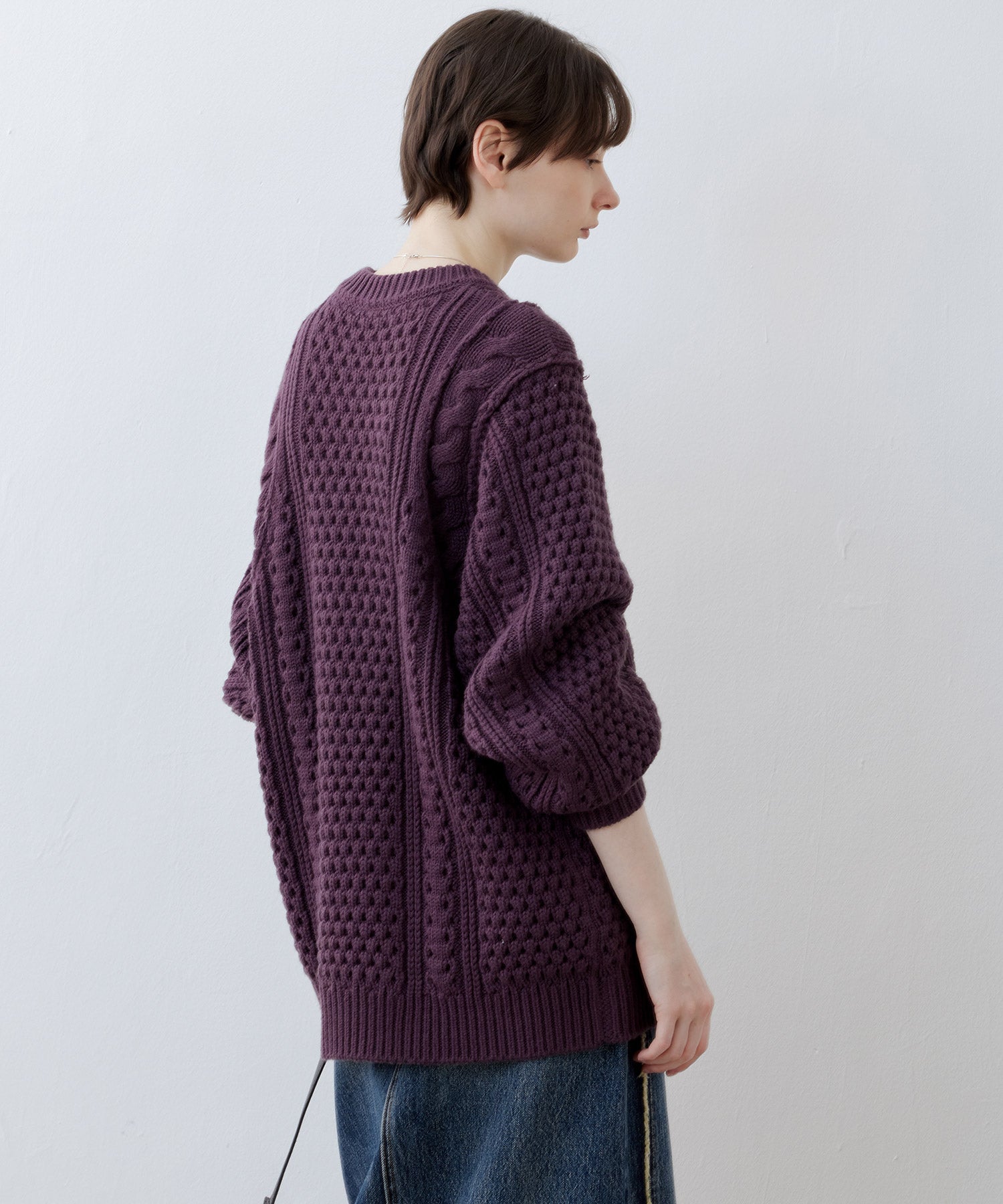 Textured Wool Blend Aran Sweater