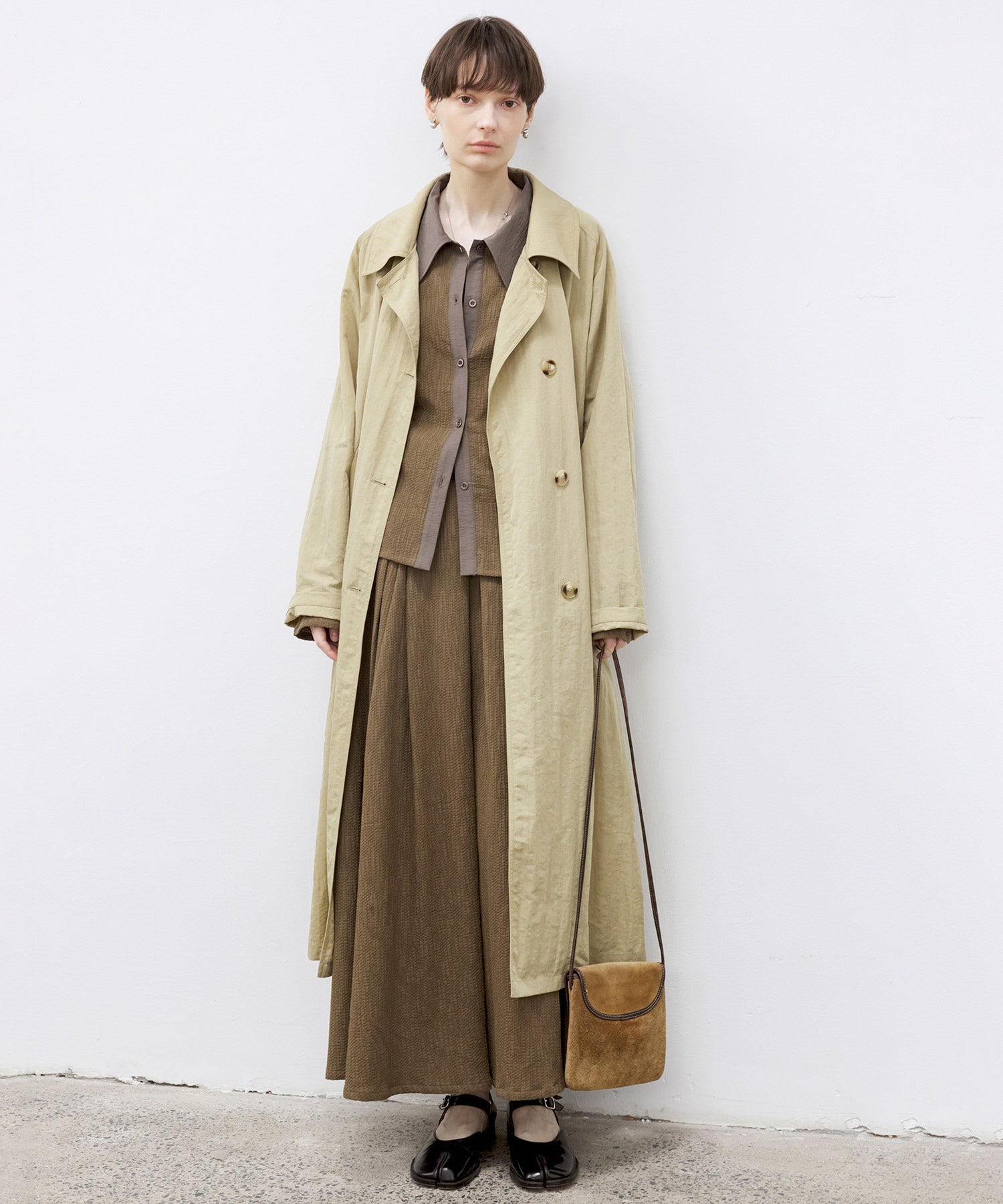 Lightweight Crinkled Fabric Longline Coat with Detachable Belt