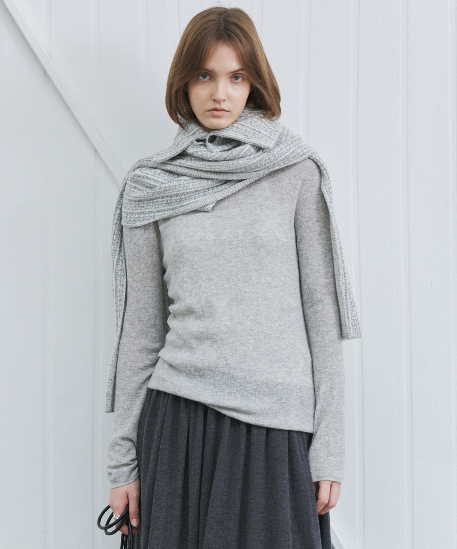 Asymmetric High-Neck Textured Knit Poncho Scarf