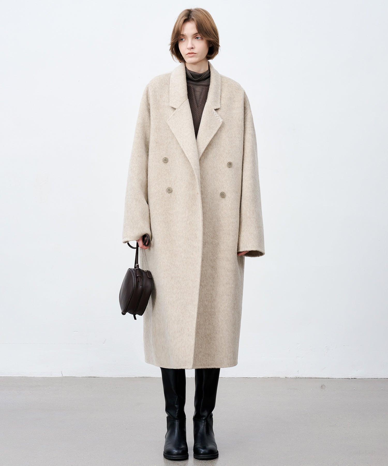 100% Wool Double-Face Long Lapel Oversized Overcoat