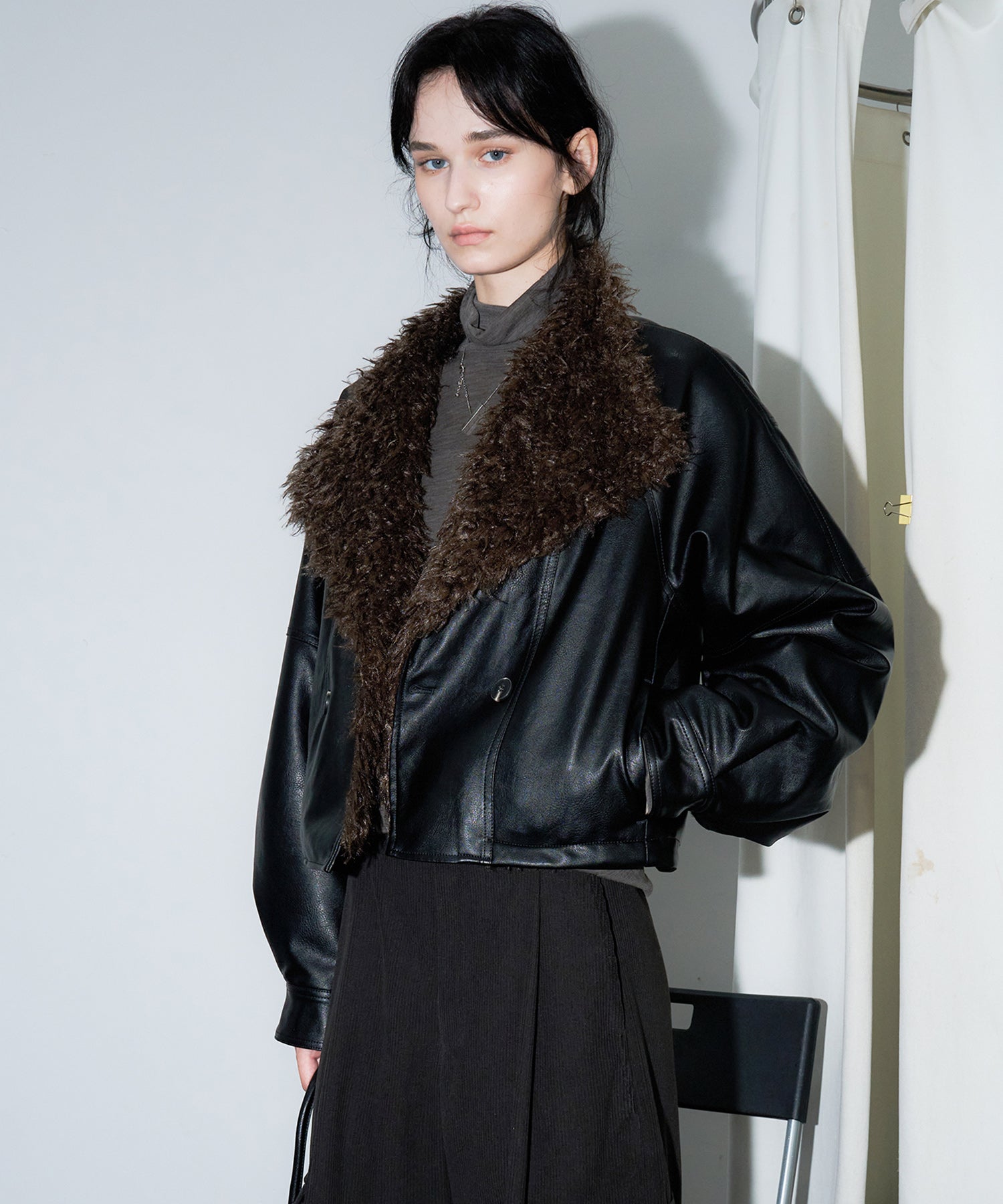 Faux Leather & Fleece Panel Short Jacket