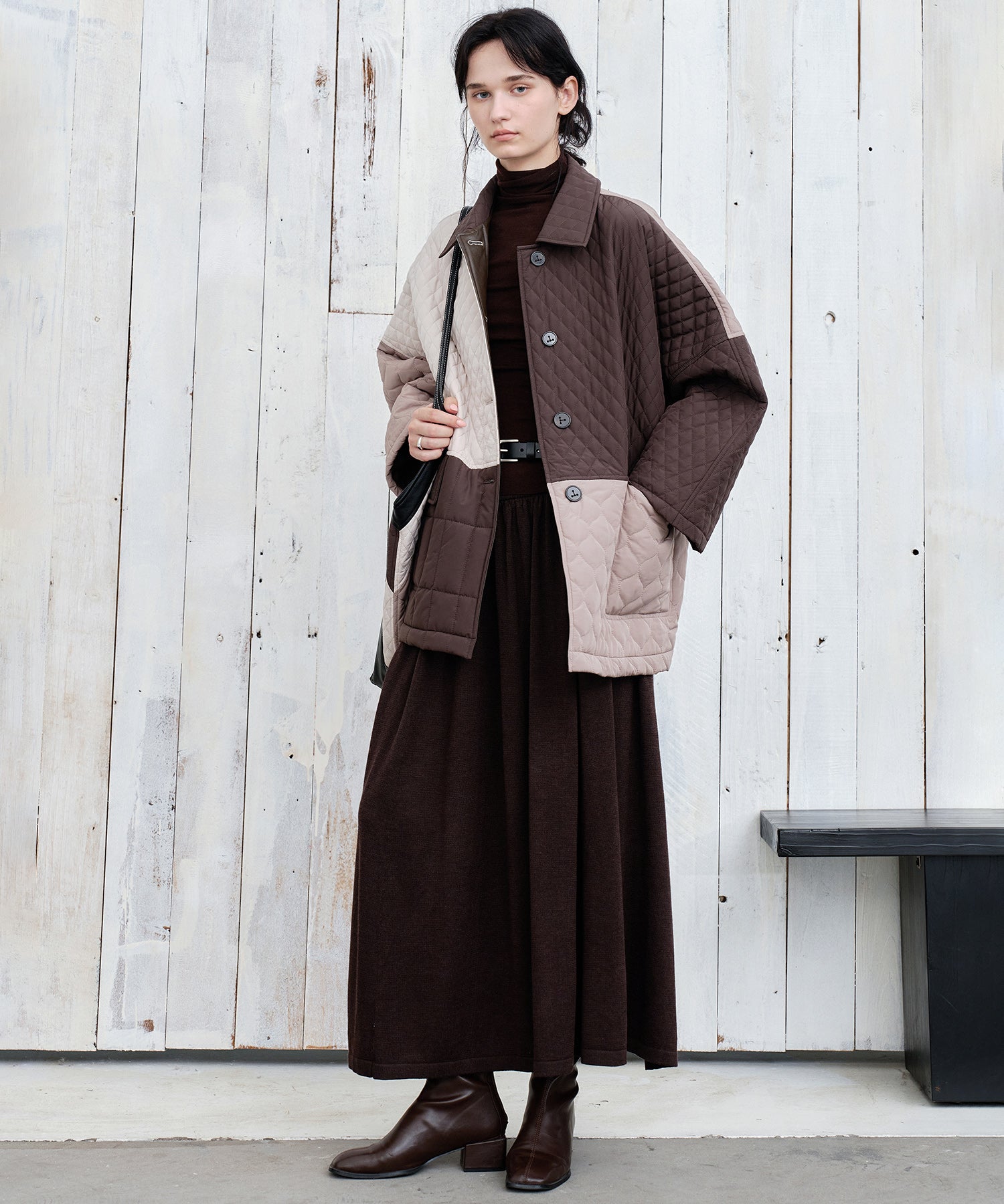 Geometric Colorblock Quilted Jacket