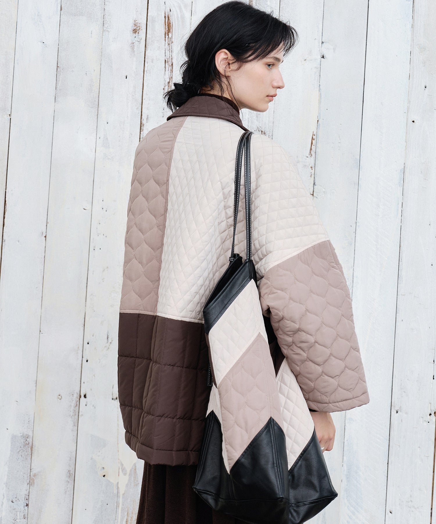 Geometric Colorblock Quilted Jacket