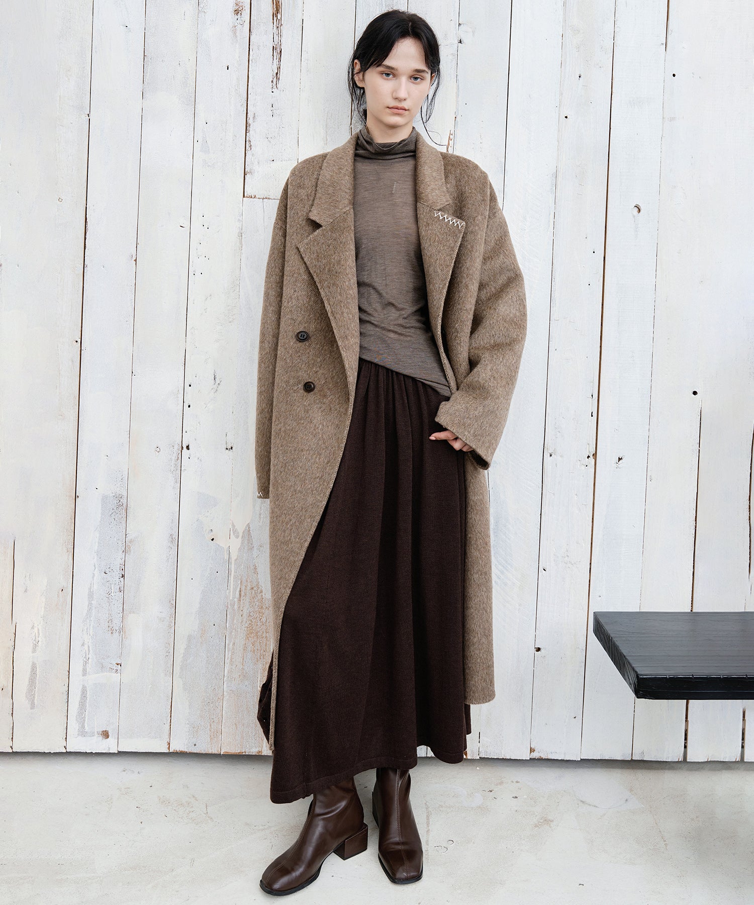 100% Wool Double-Face Long Lapel Oversized Overcoat(ウール100