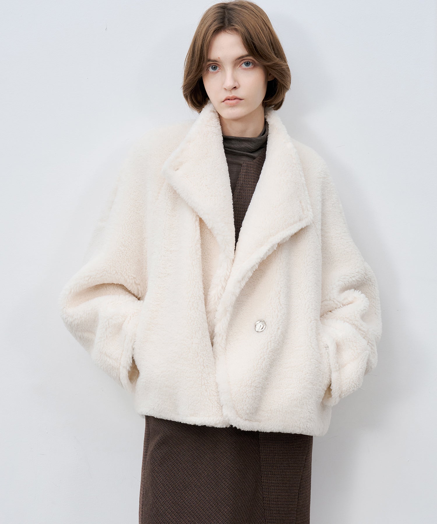 Asymmetric Collar Faux Shearling Short Jacket